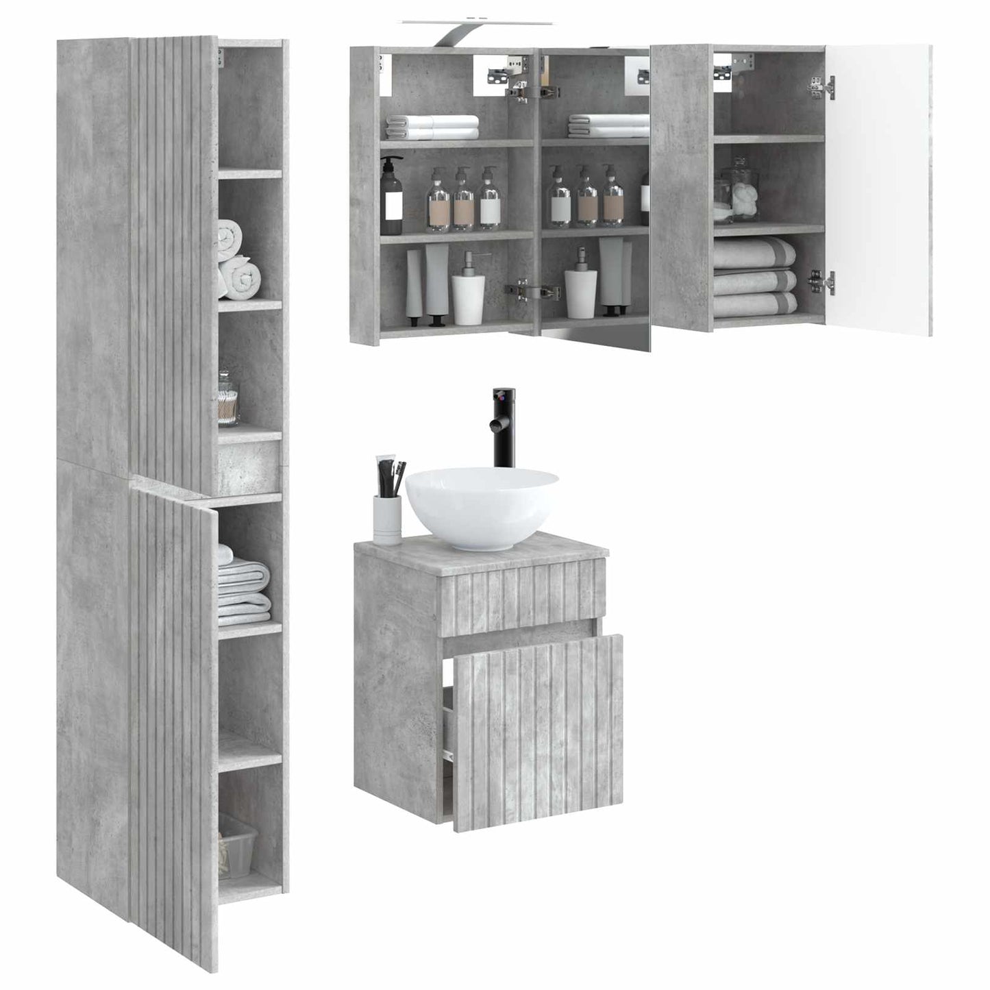 Baderomsskapsett 5 pcs Betonggrå 40 x 10,5 x 60,5 cm