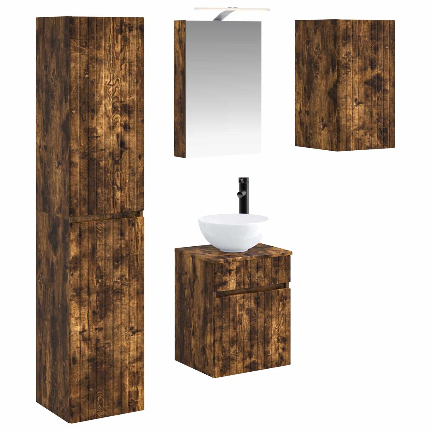 Baderomsskapsett 5 pcs Røkt Eik 40 x 10,5 x 60,5 cm