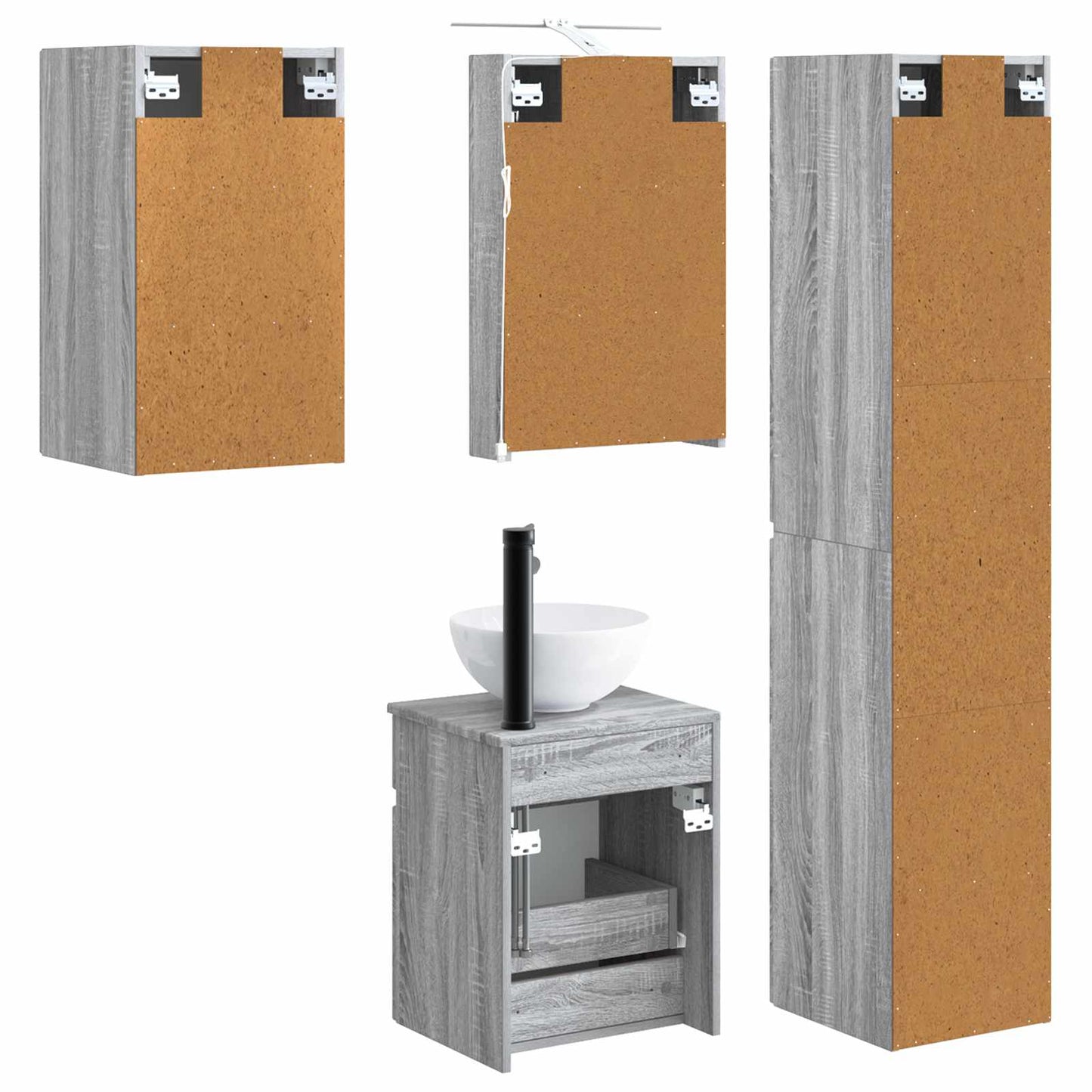 Baderomsskapsett 5 pcs Grå Sonoma 40 x 10,5 x 60,5 cm