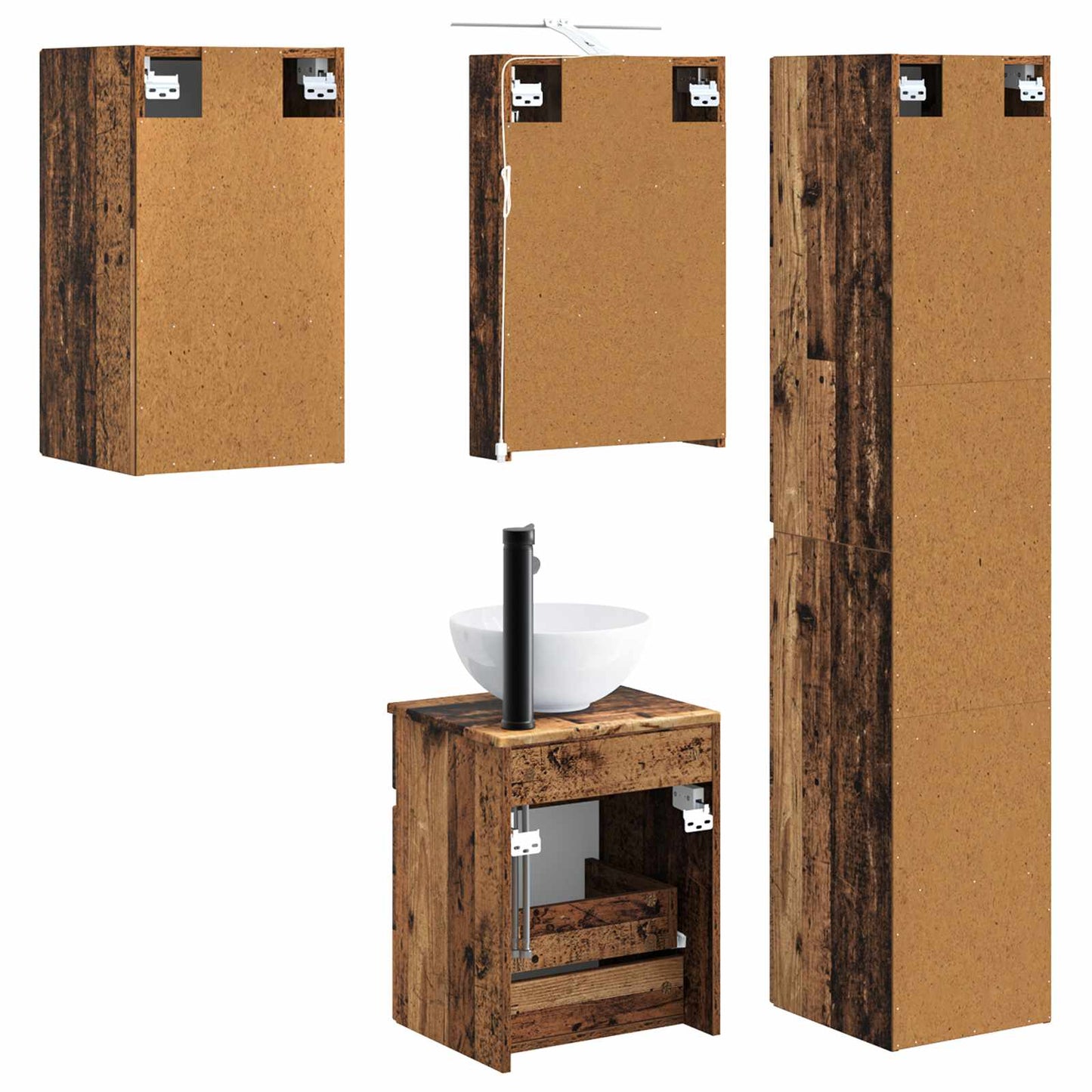 Baderomsskapsett 5 pcs Gammelt tre 40 x 10,5 x 60,5 cm