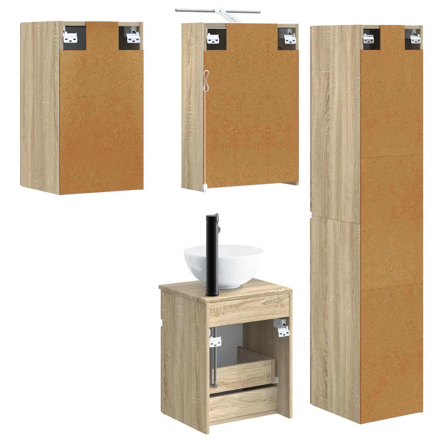Baderomsskapsett 5 pcs Sonoma eik 43 x 16 x 62,5 cm