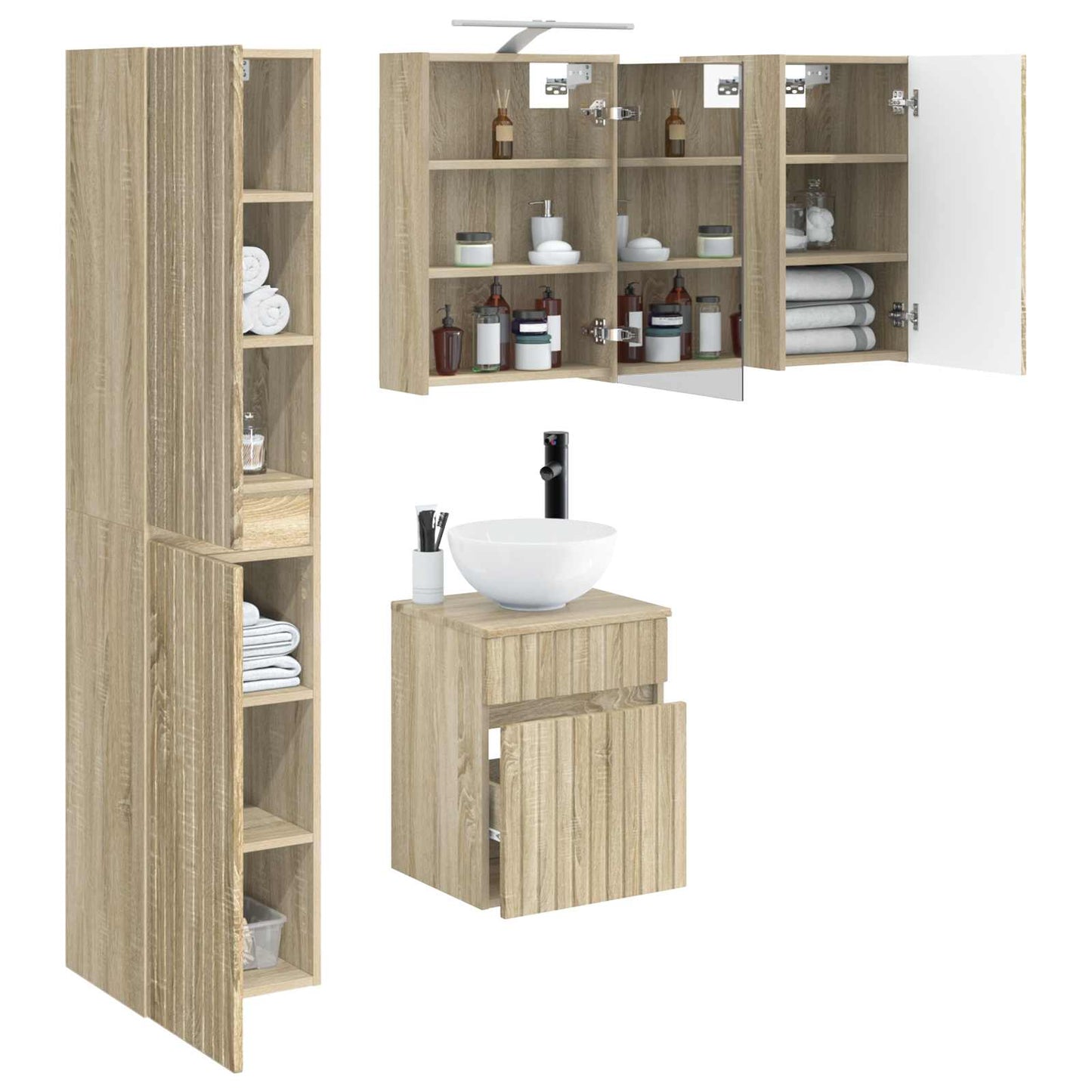 Baderomsskapsett 5 pcs Sonoma eik 43 x 16 x 62,5 cm
