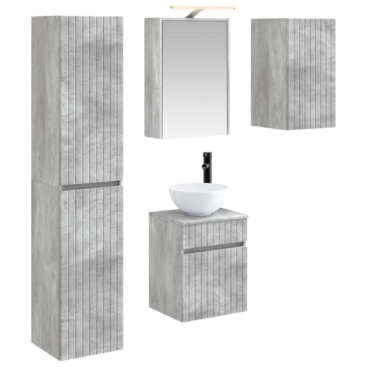 Baderomsskapsett 5 pcs Betonggrå 43 x 16 x 62,5 cm