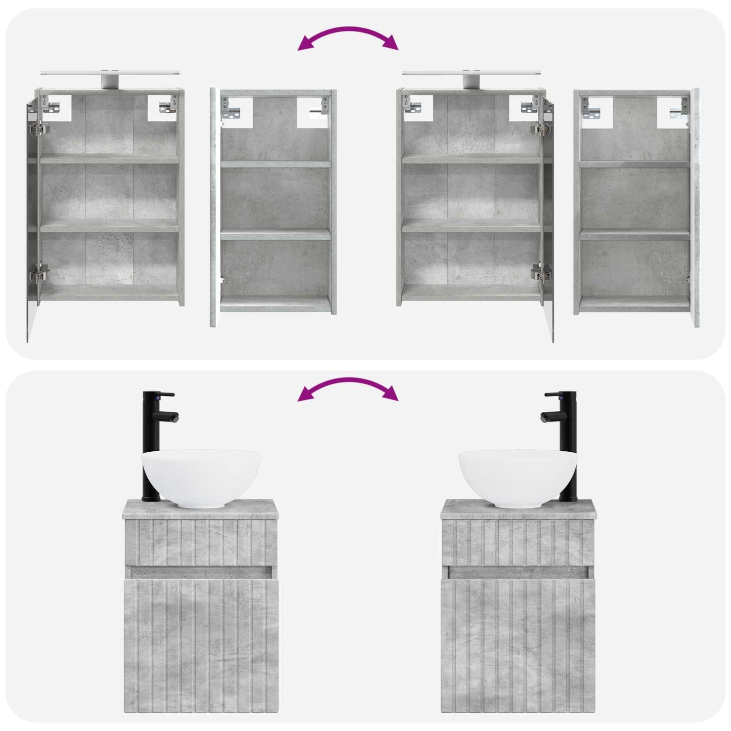 Baderomsskapsett 5 pcs Betonggrå 43 x 16 x 62,5 cm
