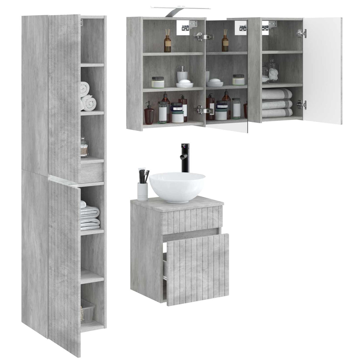 Baderomsskapsett 5 pcs Betonggrå 43 x 16 x 62,5 cm