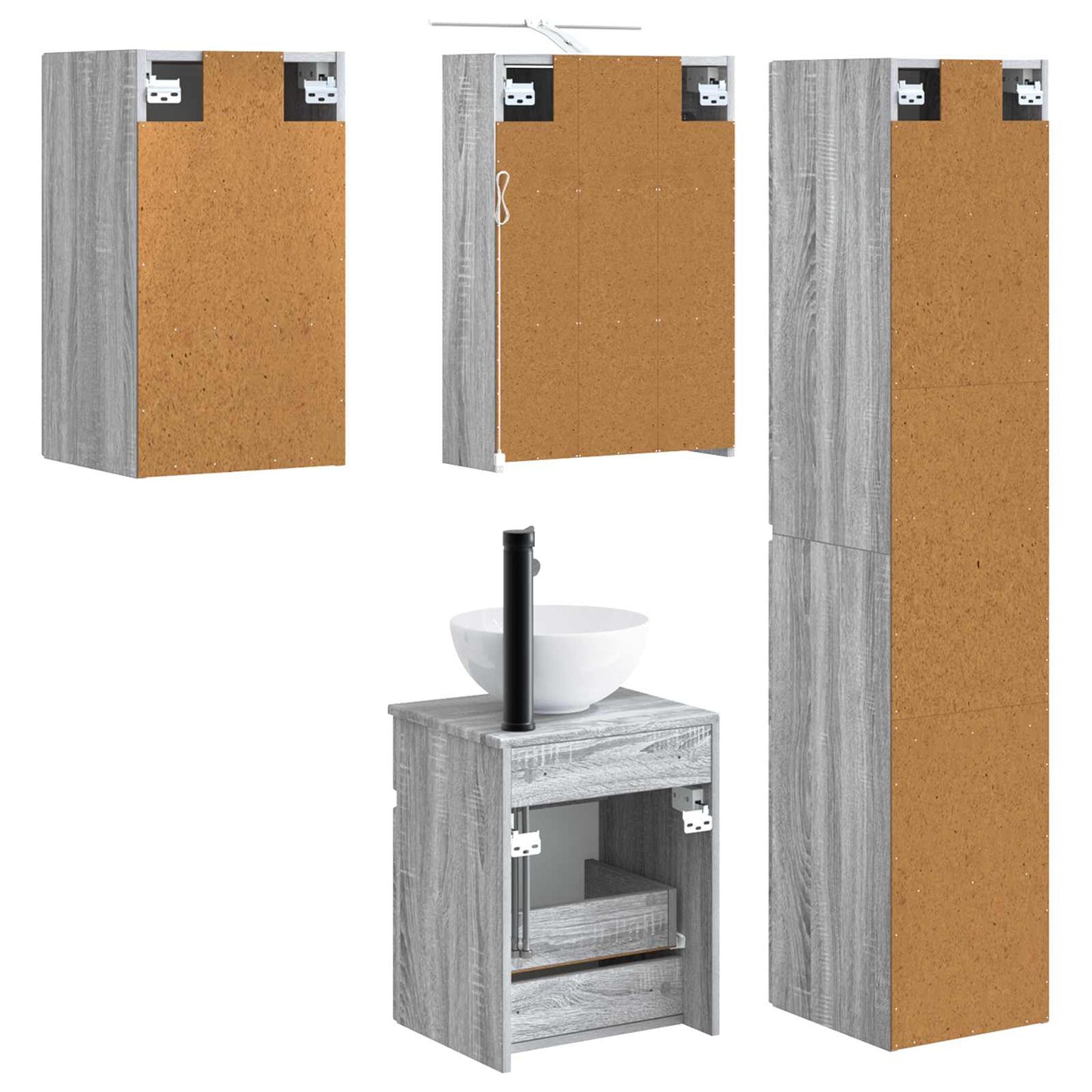 Baderomsskapsett 5 pcs Grå Sonoma 43 x 16 x 62,5 cm