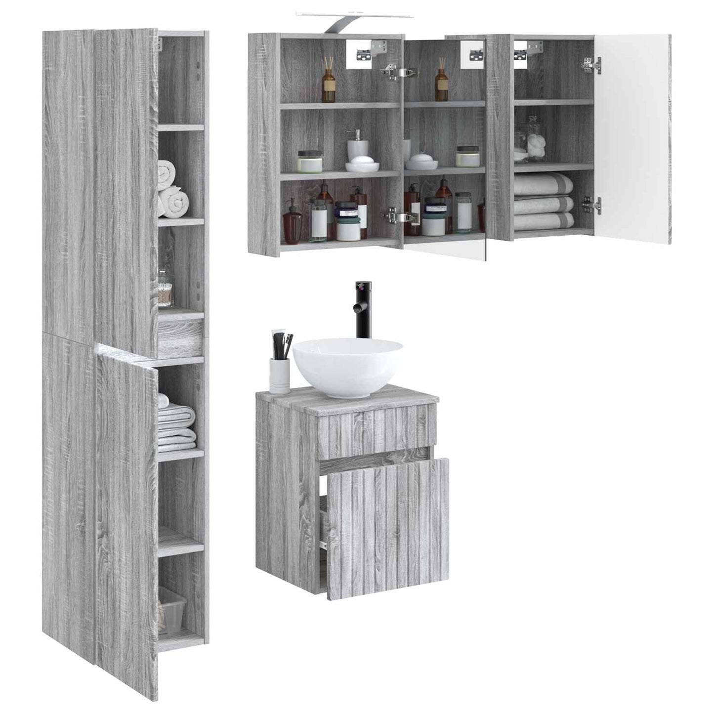 Baderomsskapsett 5 pcs Grå Sonoma 43 x 16 x 62,5 cm