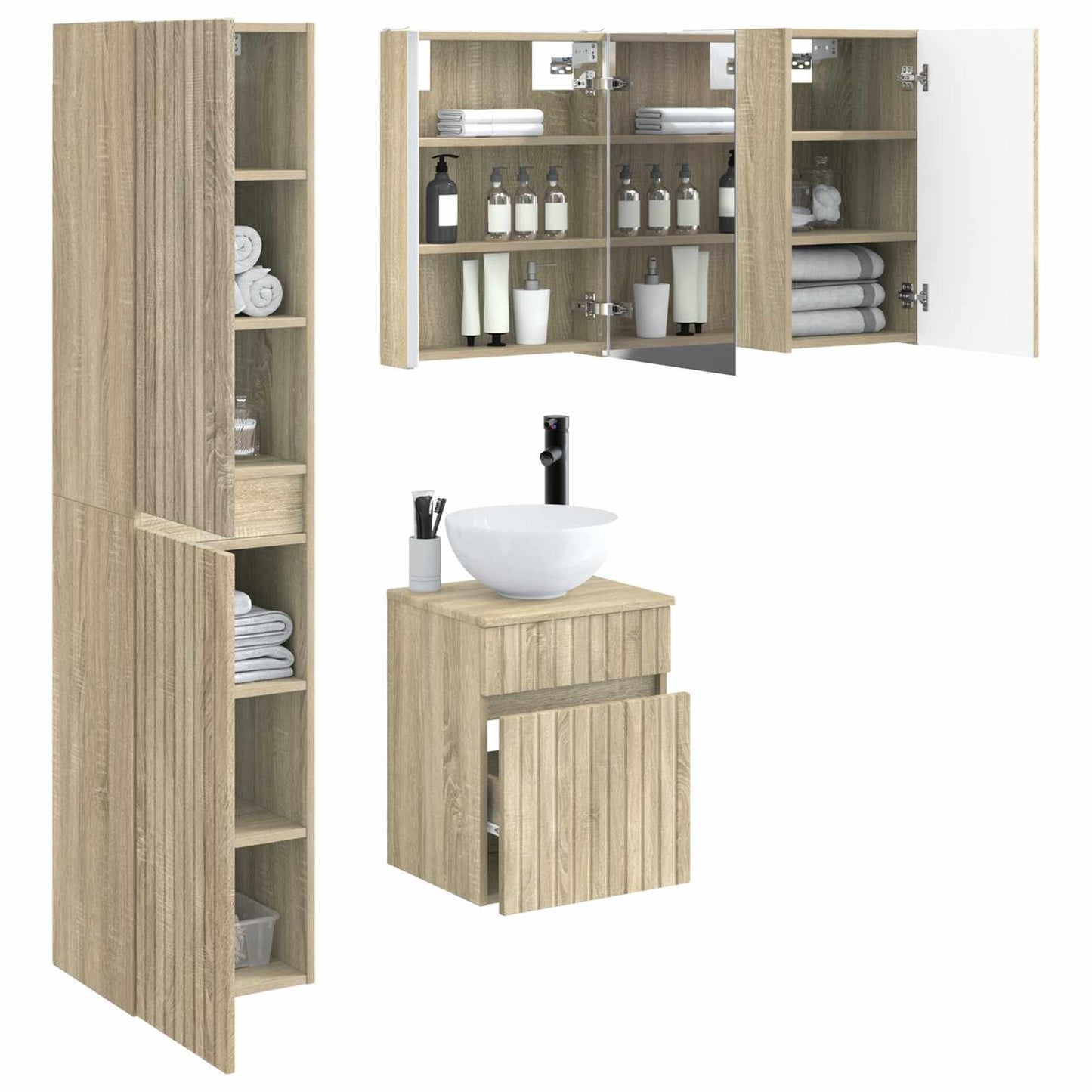 Baderomsskapsett 5 pcs Sonoma eik 43 x 11,5 x 60,5 cm