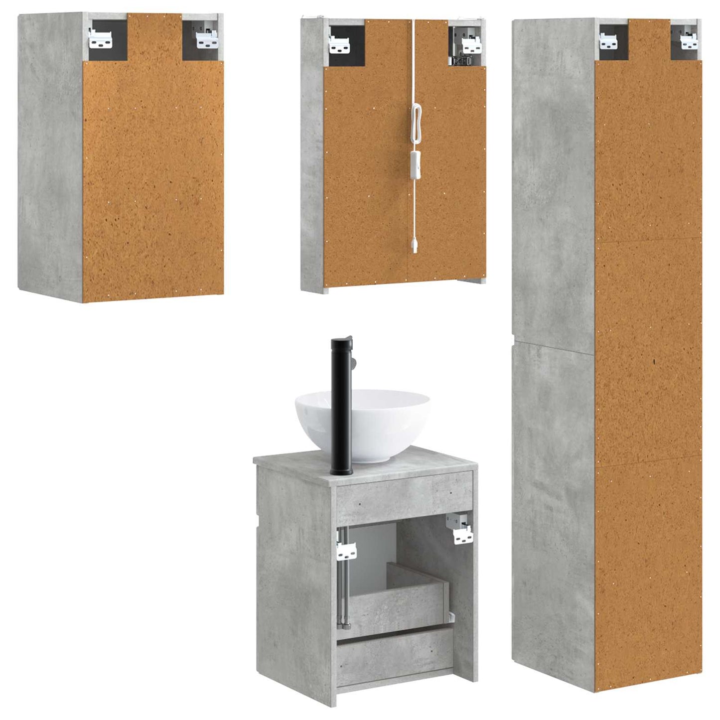 Baderomsskapsett 5 pcs Betonggrå 43 x 11,5 x 60,5 cm