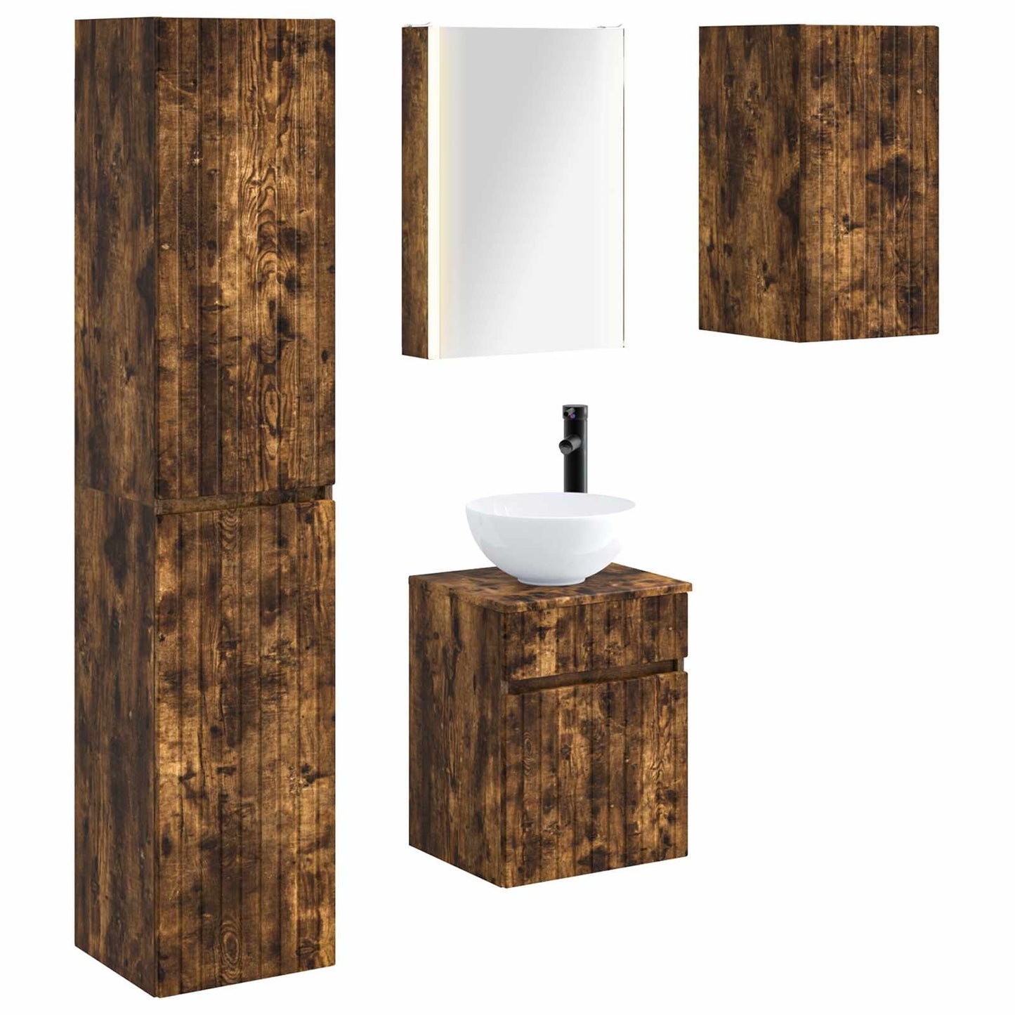Baderomsskapsett 5 pcs Røkt Eik 43 x 11,5 x 60,5 cm