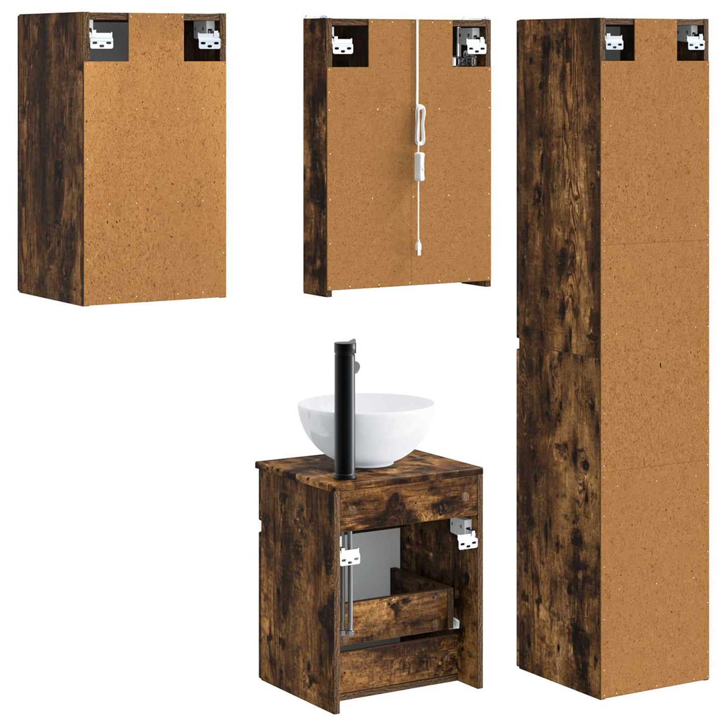 Baderomsskapsett 5 pcs Røkt Eik 43 x 11,5 x 60,5 cm
