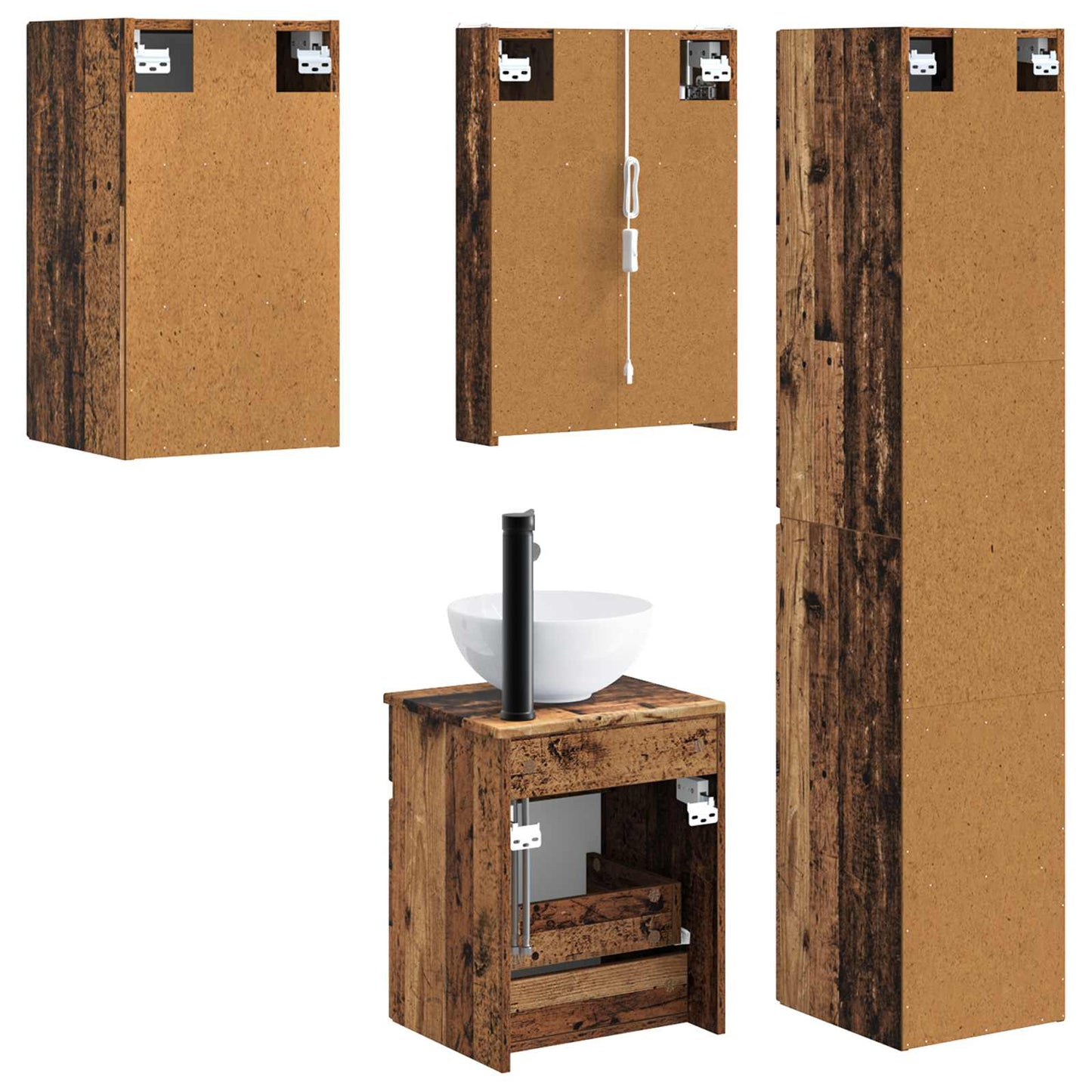 Baderomsskapsett 5 pcs Gammelt tre 43 x 11,5 x 60,5 cm