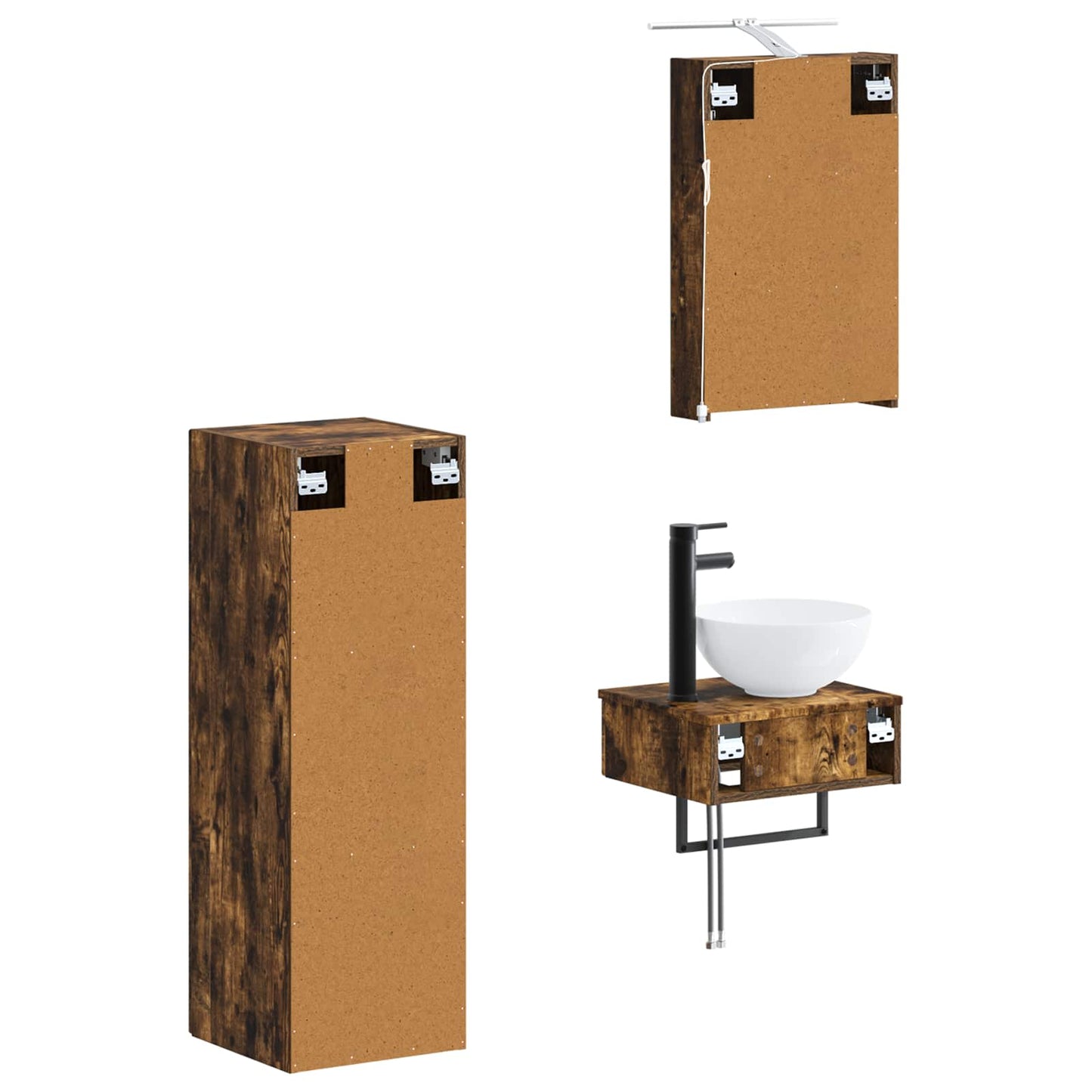 Baderomsskapsett 4 pcs Røkt Eik 40 x 10,5 x 60,5 cm