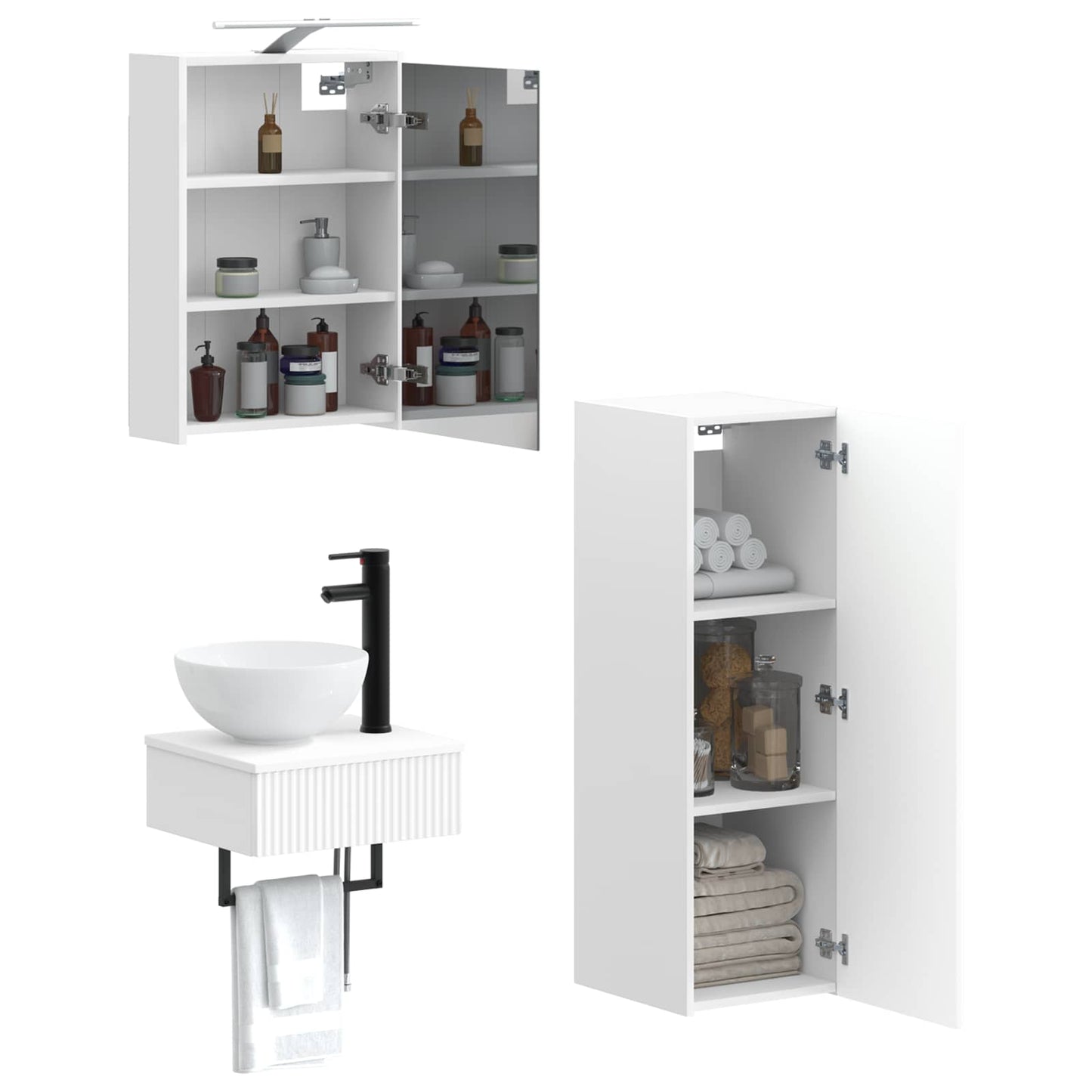 Baderomsskapsett 4 pcs Hvit 43 x 16 x 62,5 cm Konstruert tre