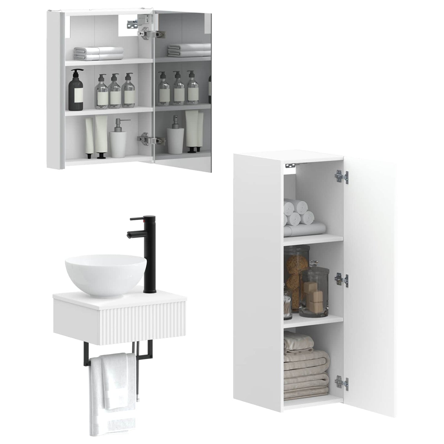 Baderomsskapsett 4 pcs Hvit 43 x 11,5 x 60,5 cm Konstruert tre