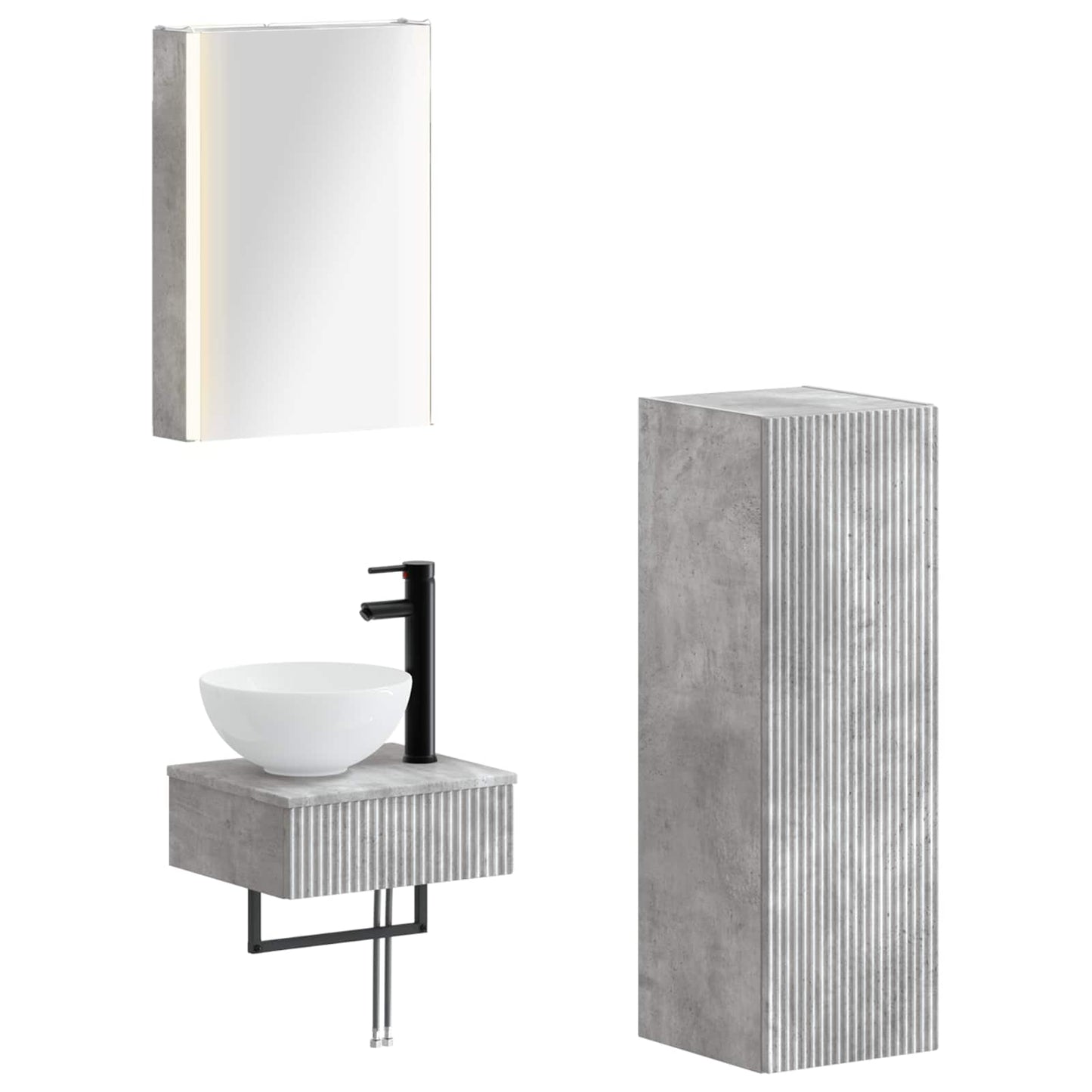 Baderomsskapsett 4 pcs Betonggrå 43 x 11,5 x 60,5 cm