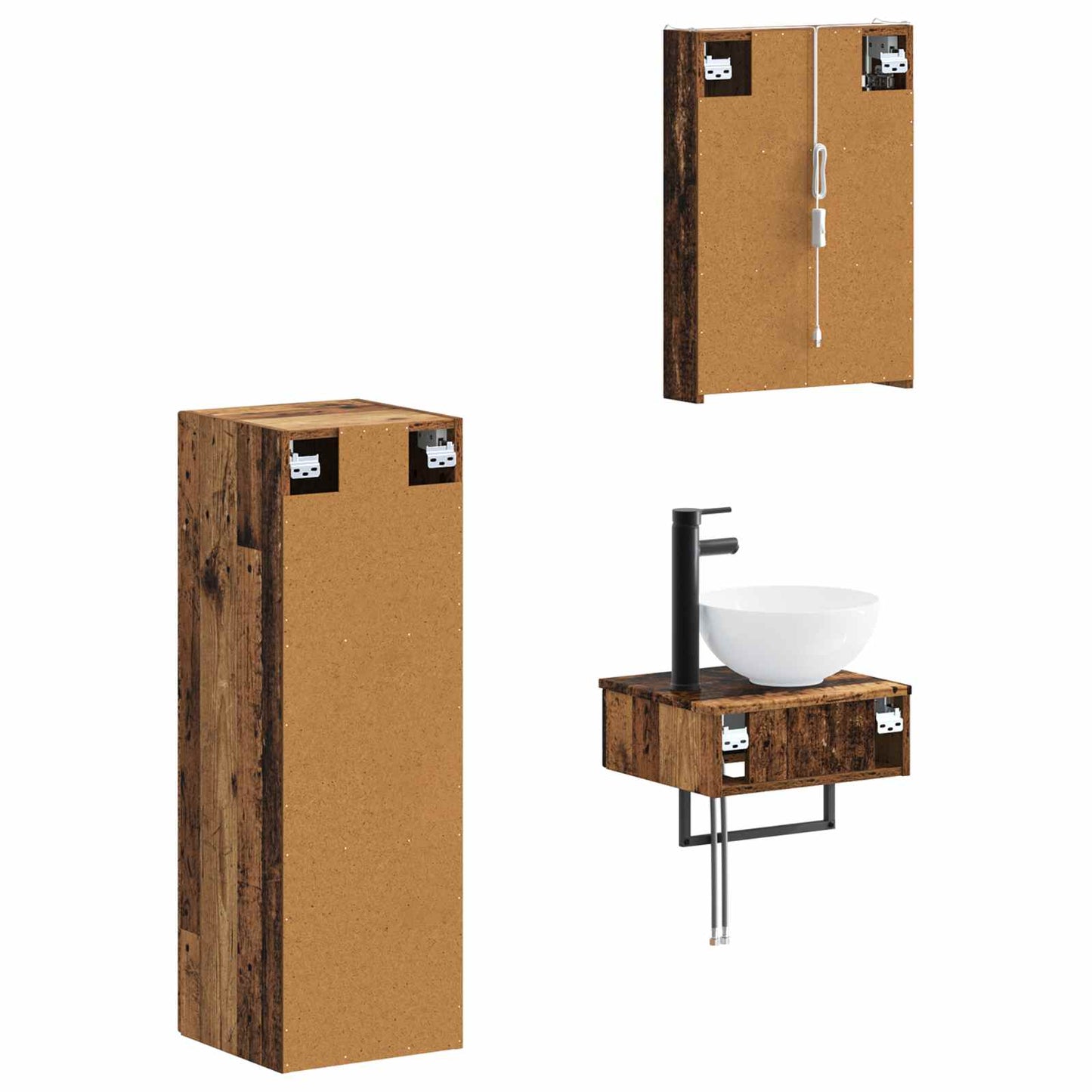 Baderomsskapsett 4 pcs Gammelt tre 43 x 11,5 x 60,5 cm