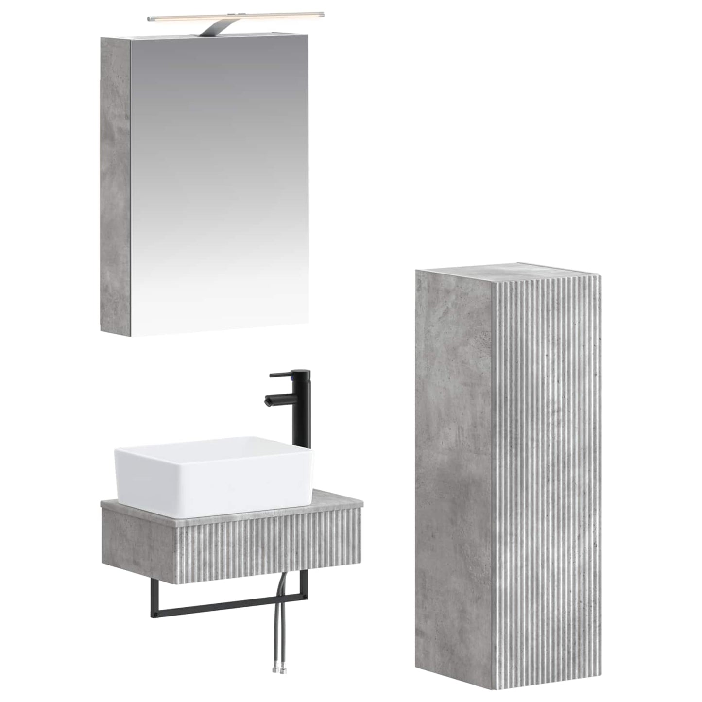 Baderomsskapsett 4 pcs Betonggrå 50 x 14,5 x 70 cm