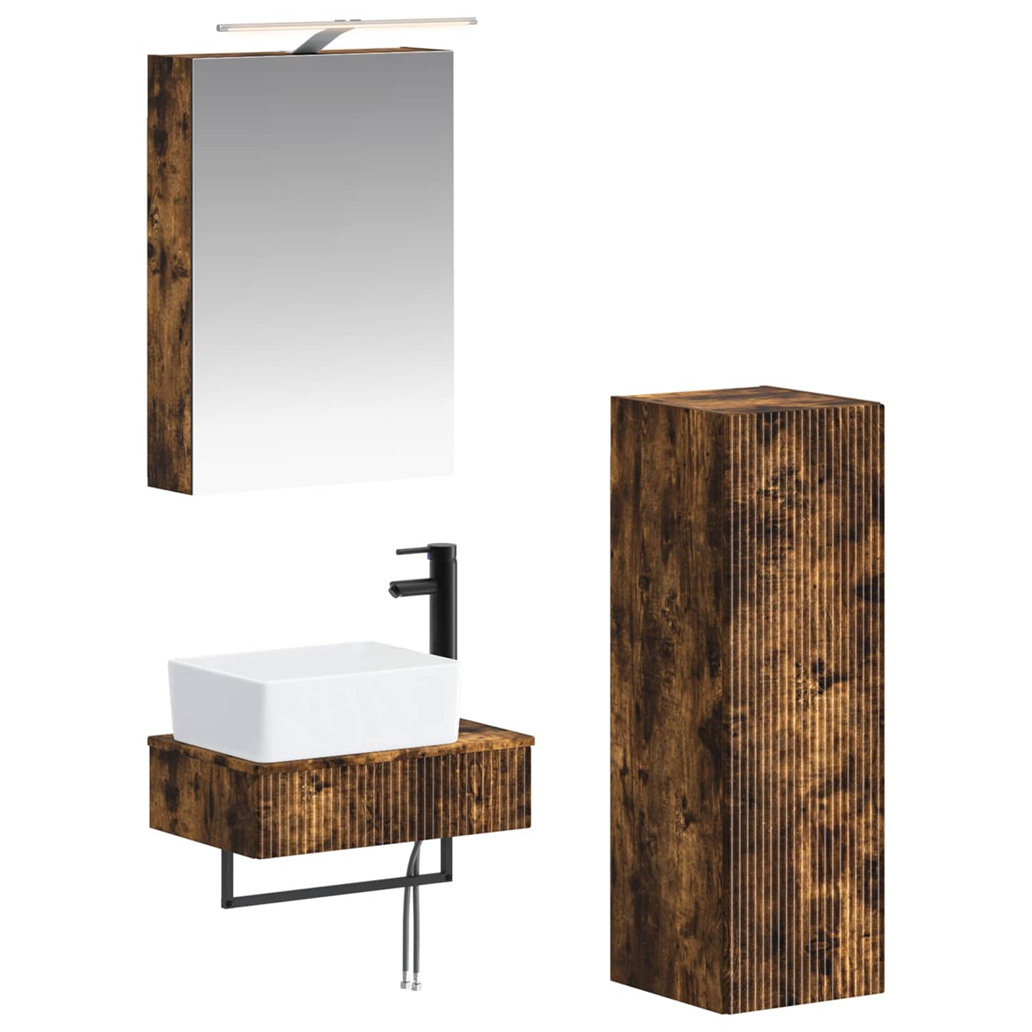 Baderomsskapsett 4 pcs Røkt Eik 50 x 14,5 x 70 cm
