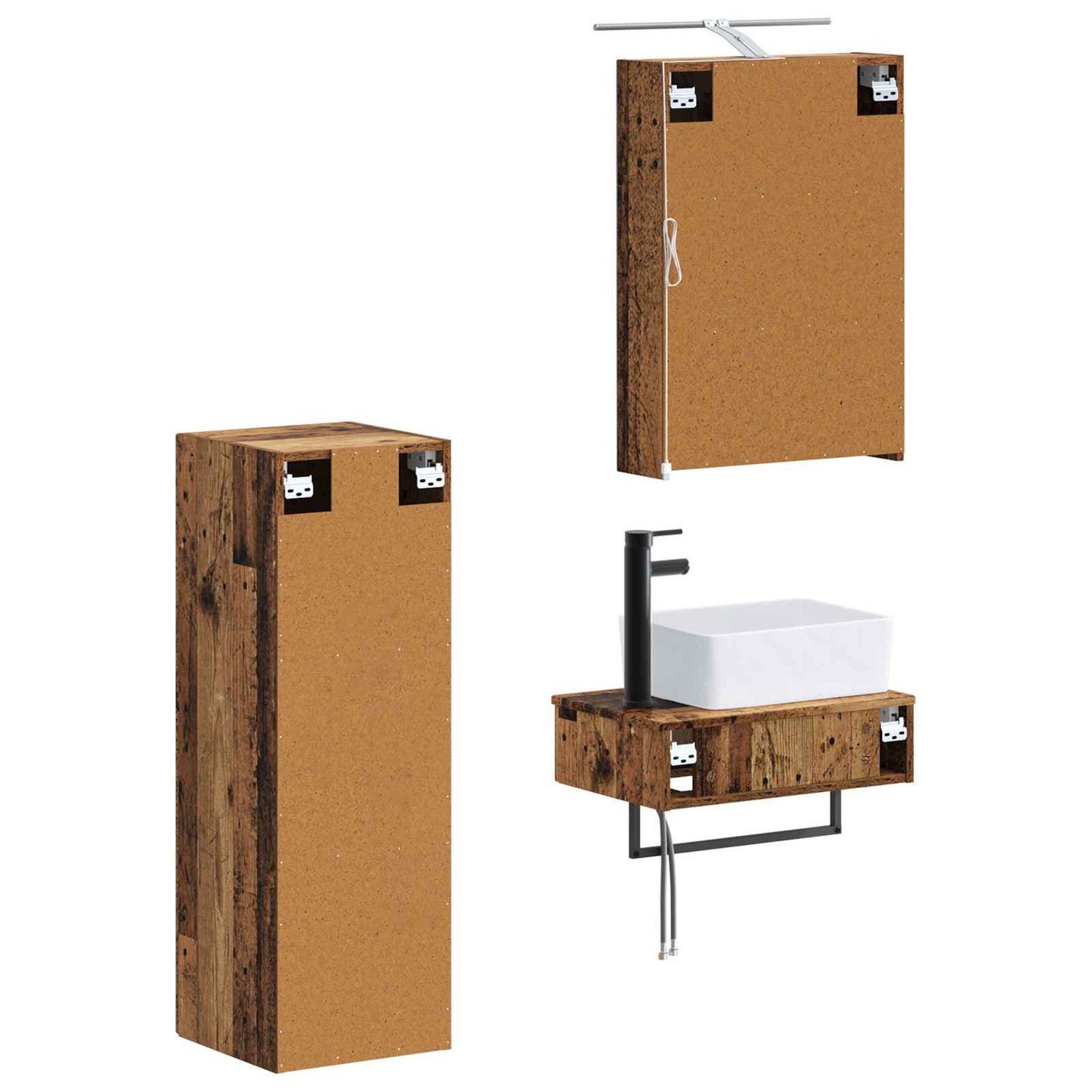Baderomsskapsett 4 pcs Gammelt tre 50 x 14,5 x 70 cm