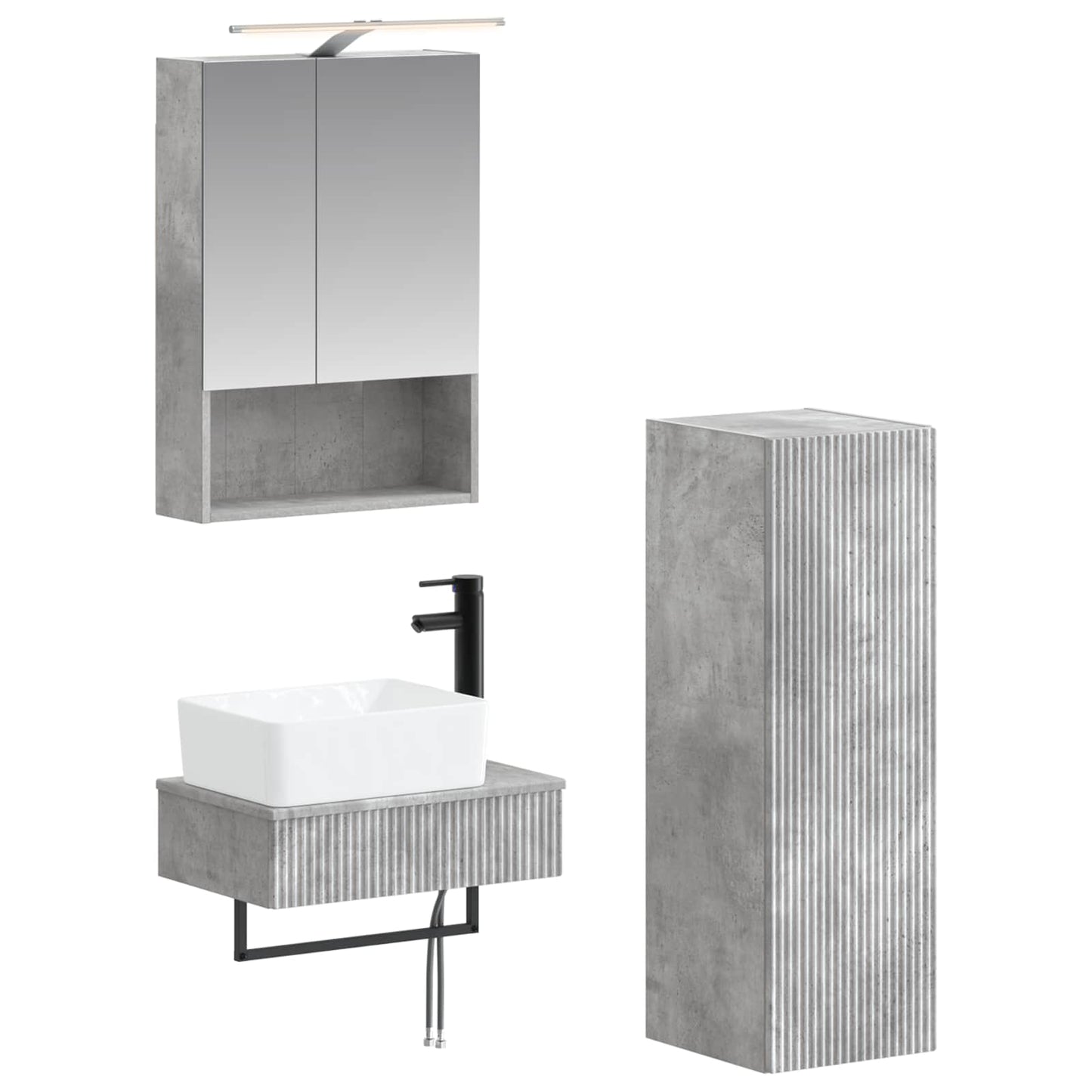 Baderomsskapsett 4 pcs Betonggrå 50 x 14,5 x 70 cm