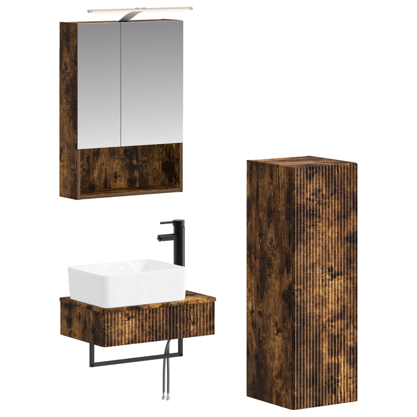 Baderomsskapsett 4 pcs Røkt Eik 50 x 14,5 x 70 cm