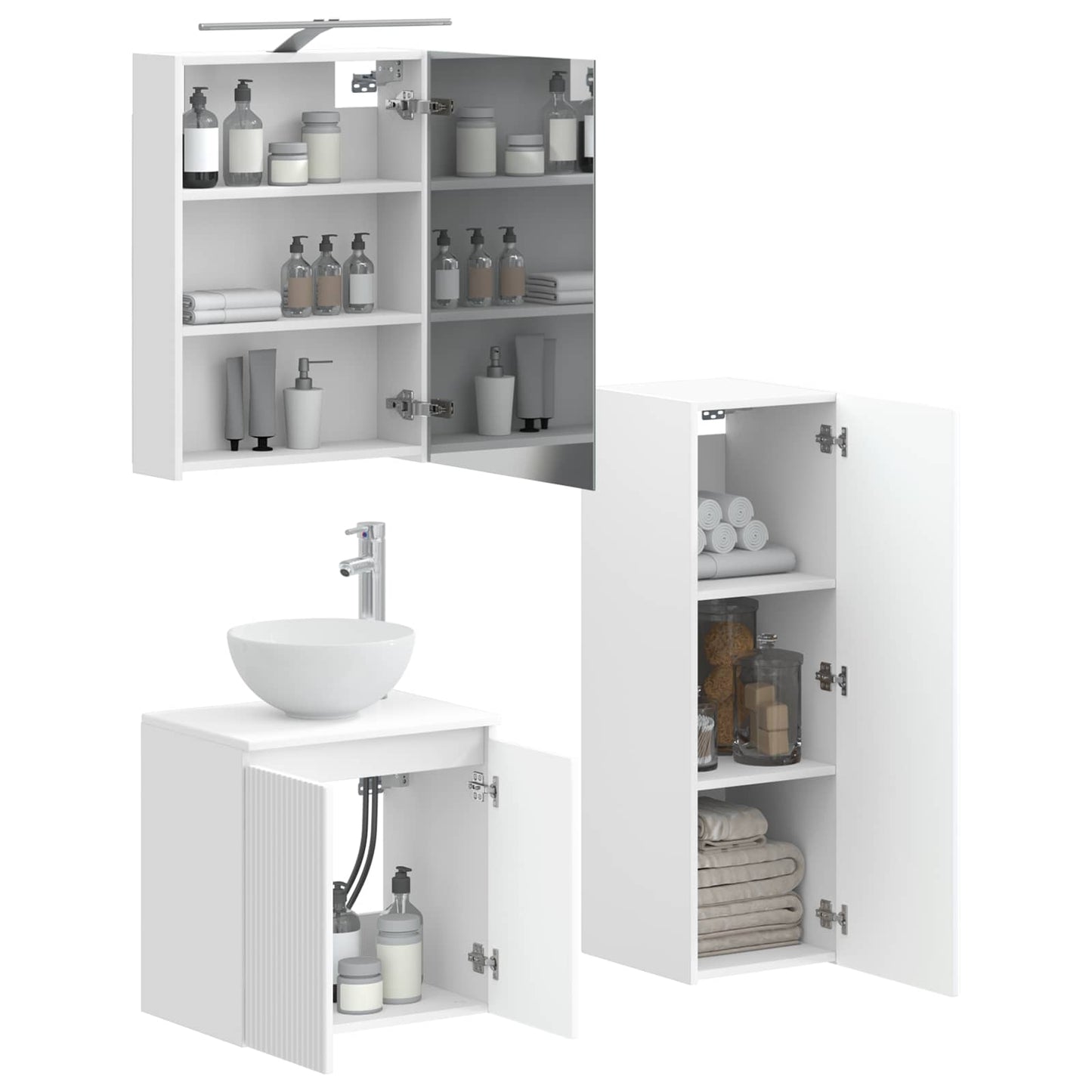 Baderomsinnredningssett 4 pcs Hvit Konstruert tre og glass