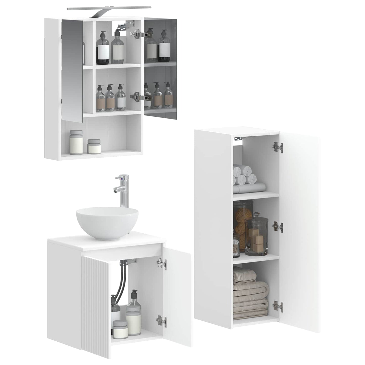 Baderomsinnredningssett 4 pcs Hvit Konstruert tre og glass