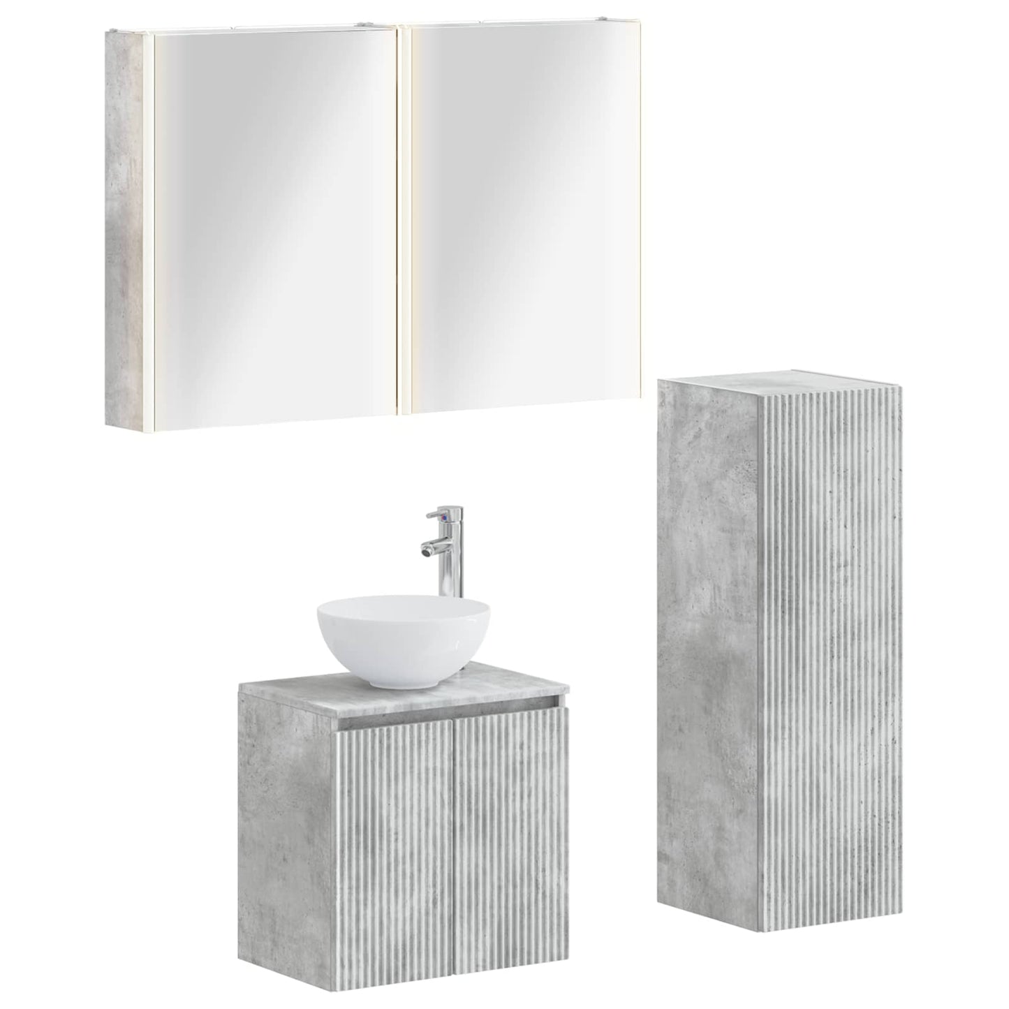 Baderomsinnredningssett 4 pcs Betonggrå Konstruert tre og glass