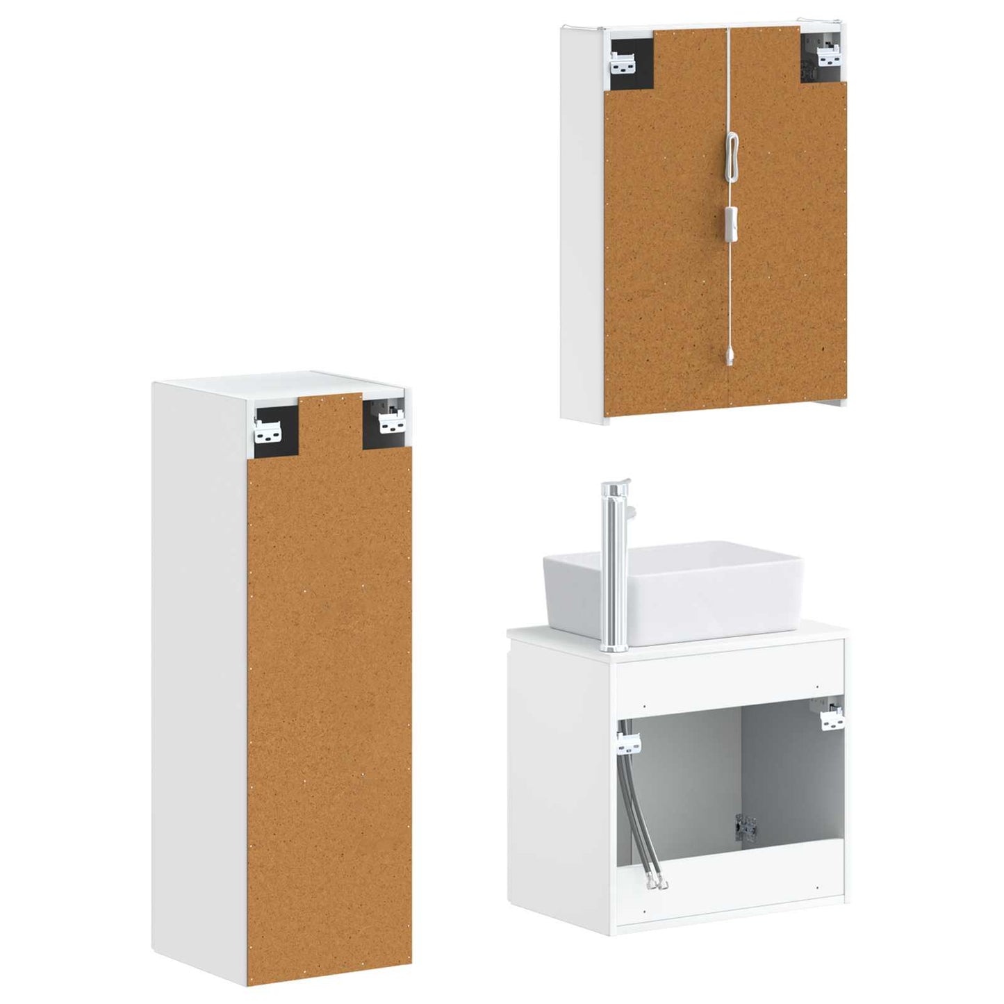 Baderomsinnredningssett 4 pcs Hvit Konstruert tre og glass