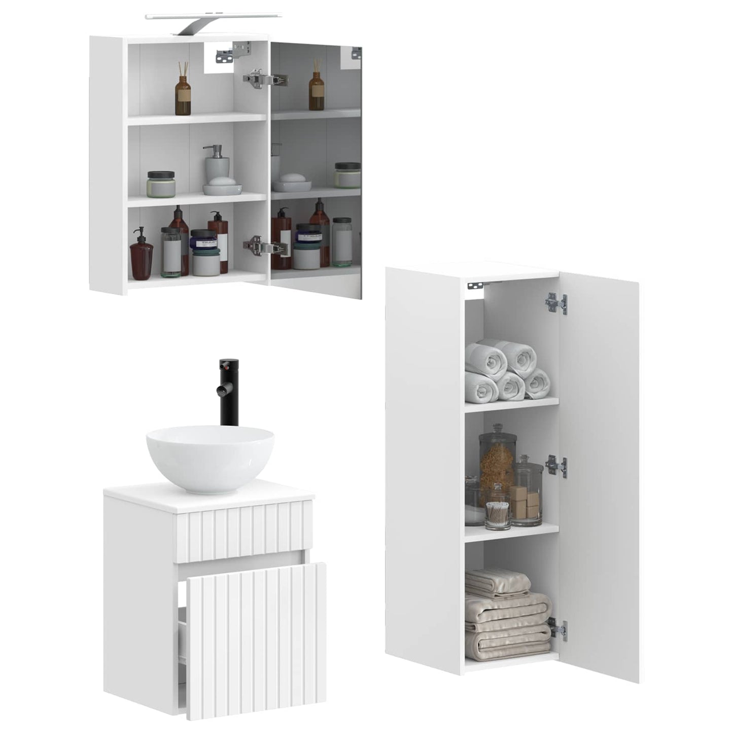 Baderomsinnredningssett 4 pcs Hvit Konstruert tre og glass