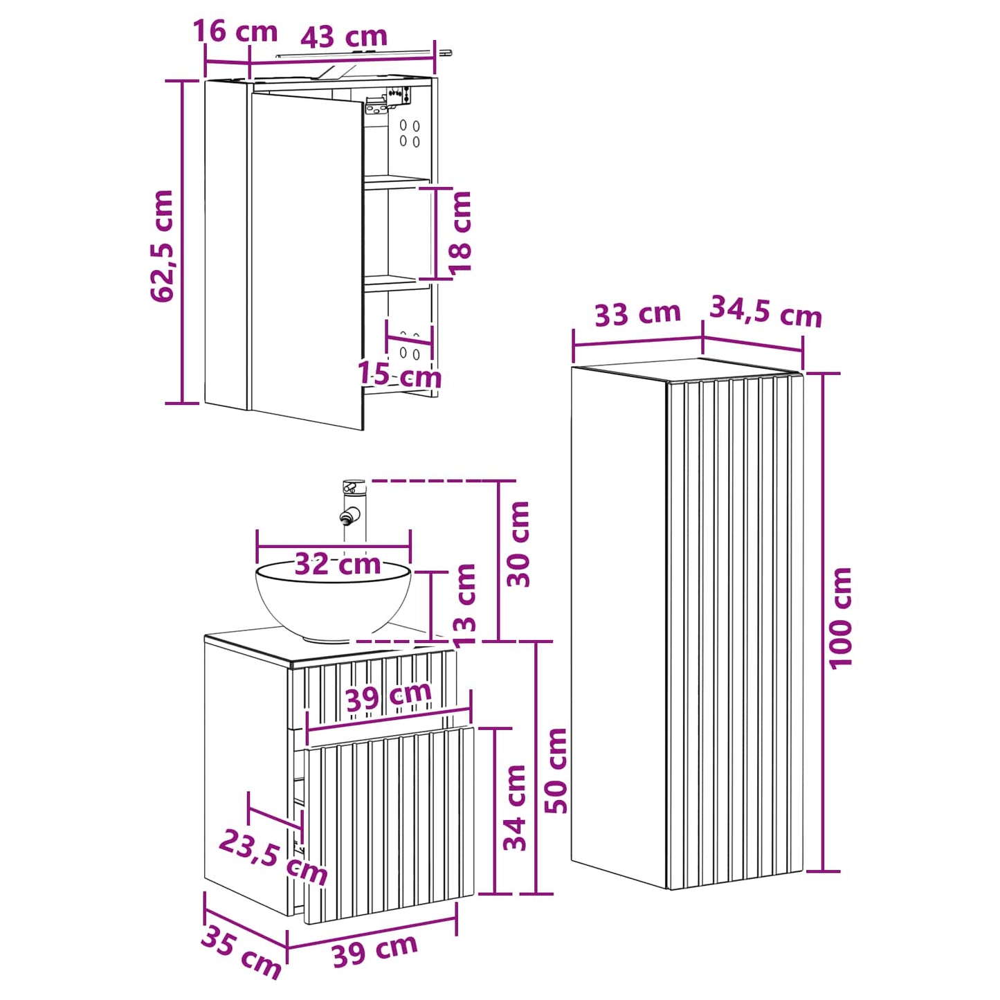 Baderomsinnredningssett 4 pcs Betonggrå Konstruert tre og glass