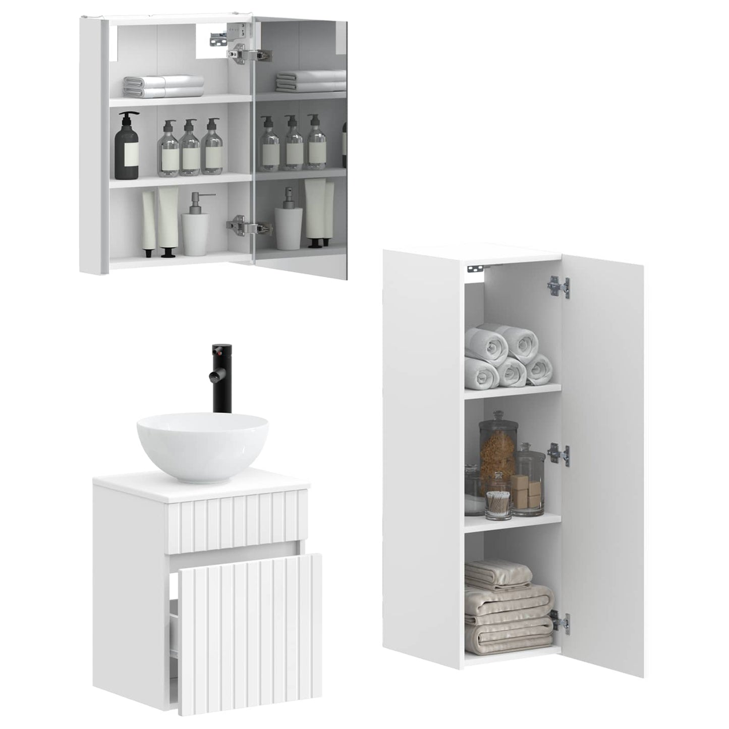 Baderomsinnredningssett 4 pcs Hvit Konstruert tre og glass