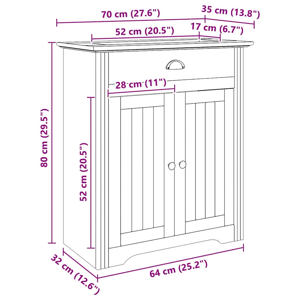 Baderomsskap BODO Honning brun 70 x 35 x 80 cm Konstruert tre