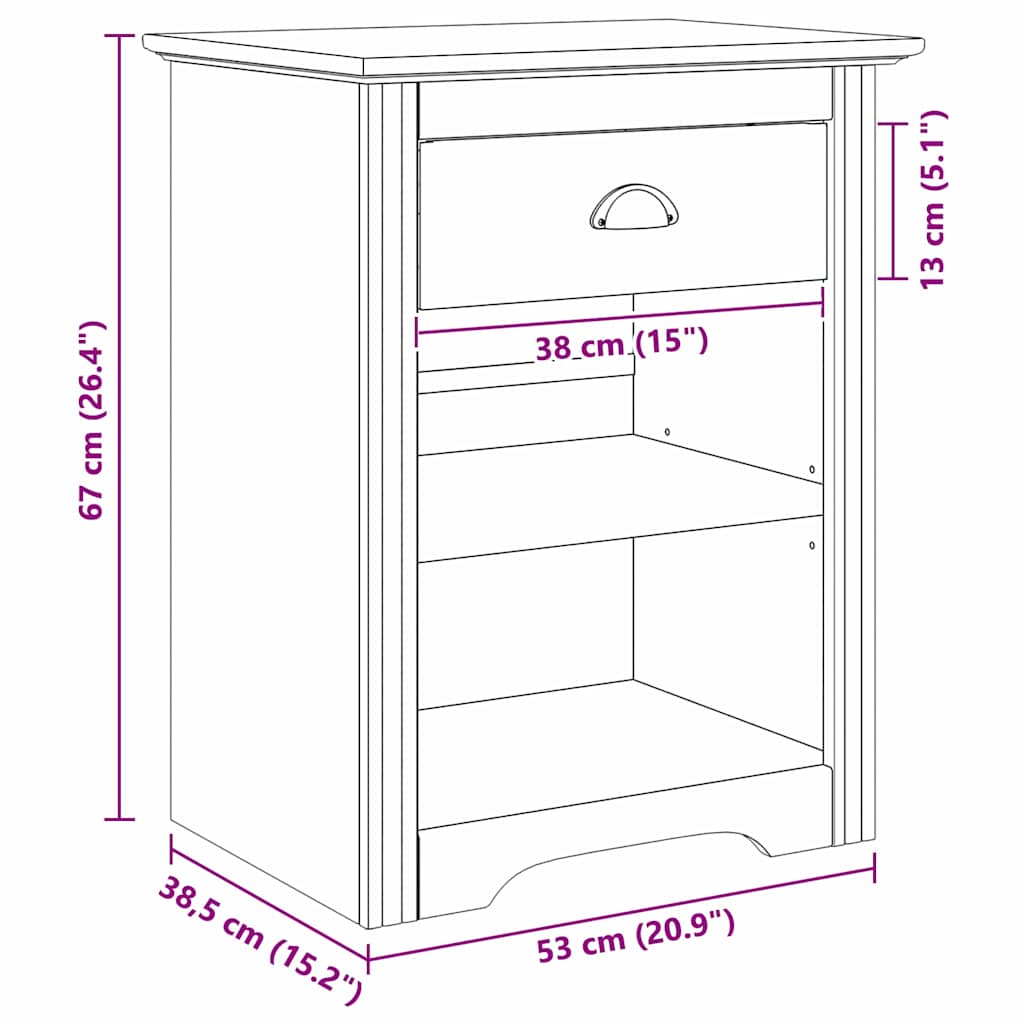 Nattbordskap BODO Honning brun 53 x 38,5 x 67 cm Konstruert tre