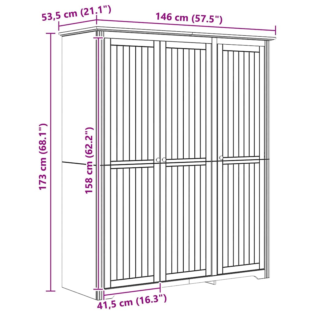 Garderobeskap med lagring BODO Honning brun 146 x 53,5 x 173 cm vidaXL
