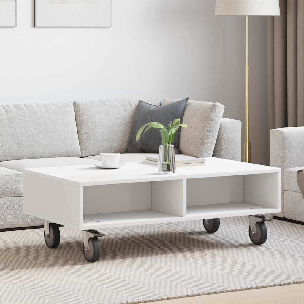 Sidebord med hjul Hvit 90 x 50 x 30 cm Konstruert tre