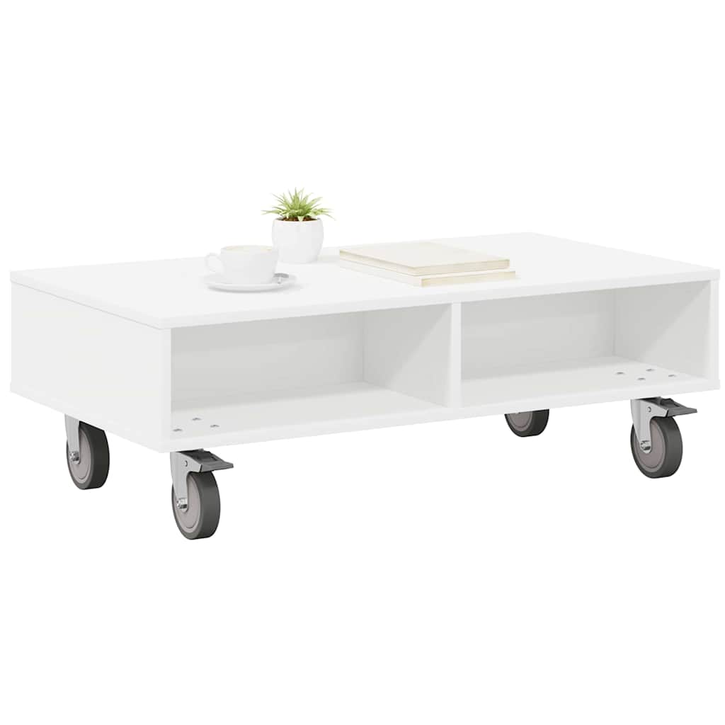 Sidebord med hjul Hvit 90 x 50 x 30 cm Konstruert tre