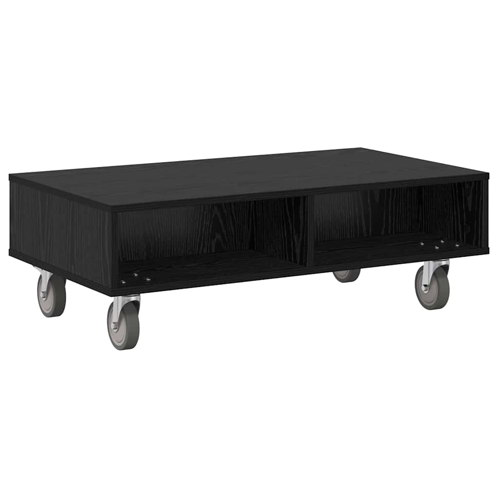 Sidebord med hjul Svart Eik 90 x 50 x 30 cm Konstruert tre