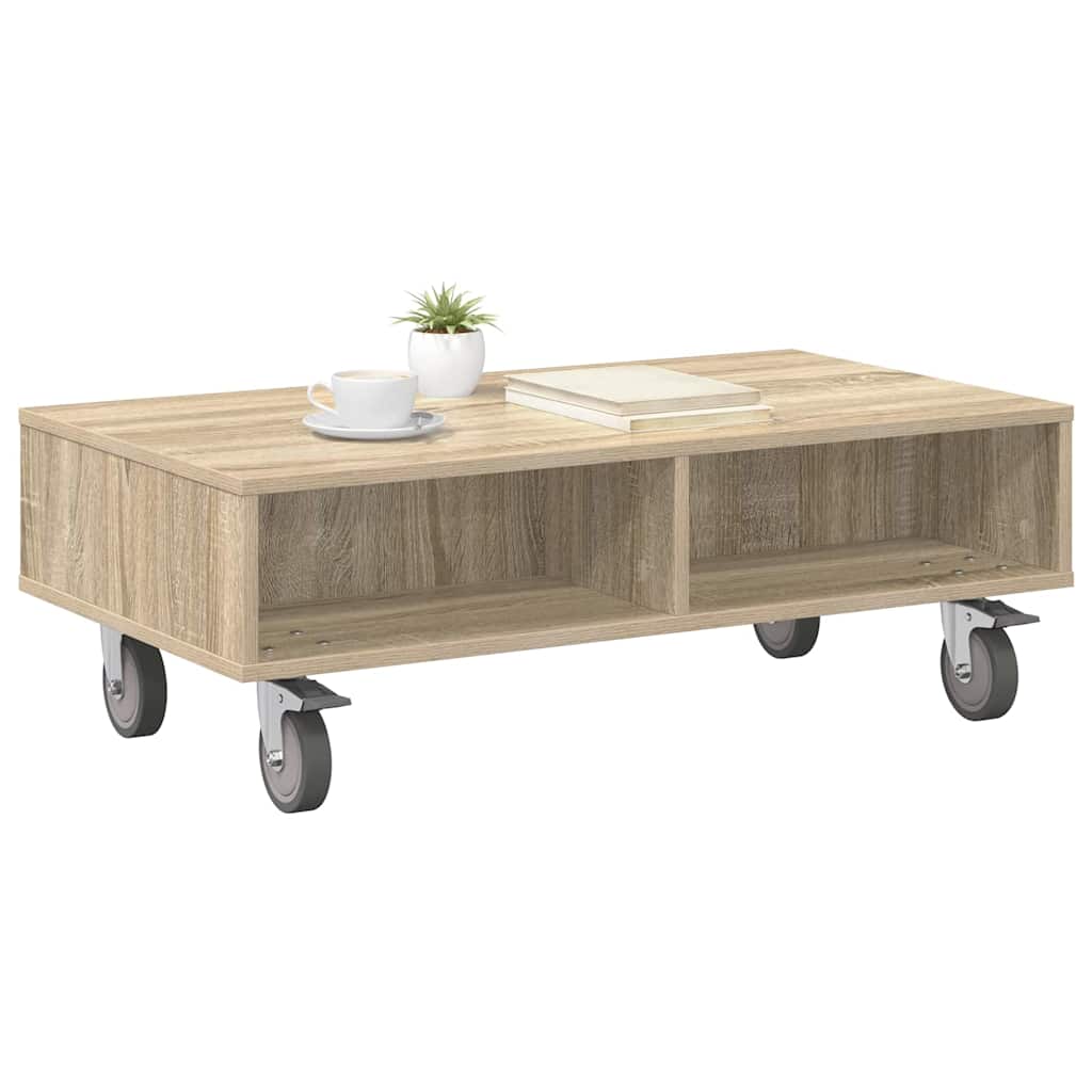 Sidebord med hjul Sonoma eik 90 x 50 x 30 cm Konstruert tre
