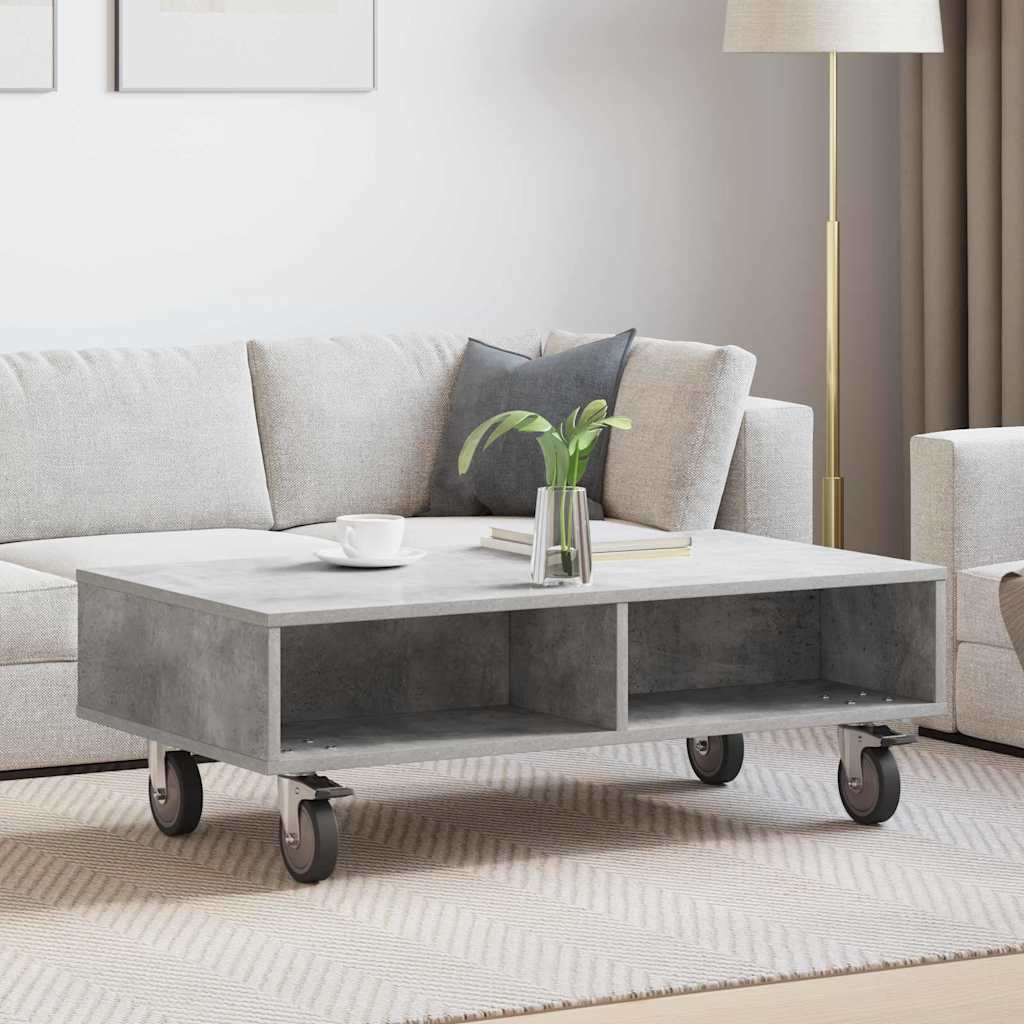 Sidebord med hjul Betonggrå 90 x 50 x 30 cm Konstruert tre