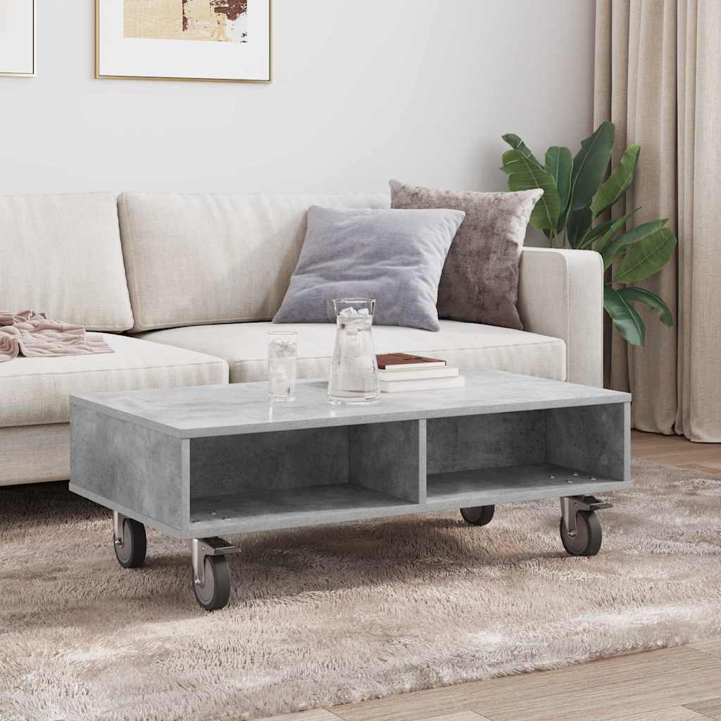 Sidebord med hjul Betonggrå 90 x 50 x 30 cm Konstruert tre