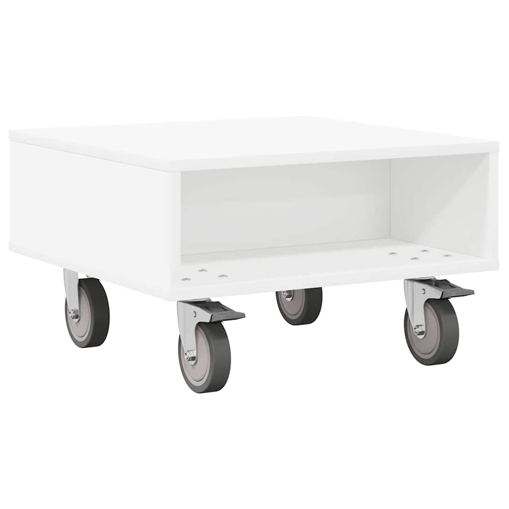 Sidebord med hjul Hvit 50,5 x 50 x 30 cm Konstruert tre