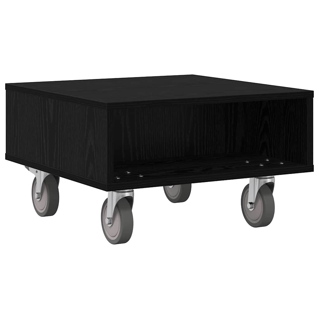 Sidebord med hjul Svart Eik 50,5 x 50 x 30 cm Konstruert tre