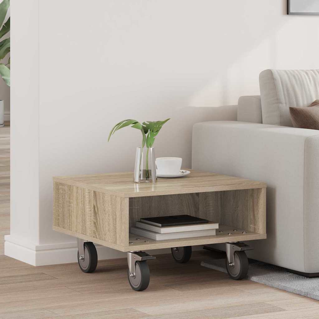 Sidebord med hjul Sonoma eik 50,5 x 50 x 30 cm Konstruert tre