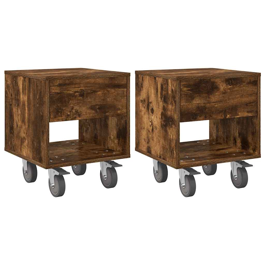 Nattbord 2 pcs Røkt eik 40,5 x 40 x 48 cm Konstruert tre