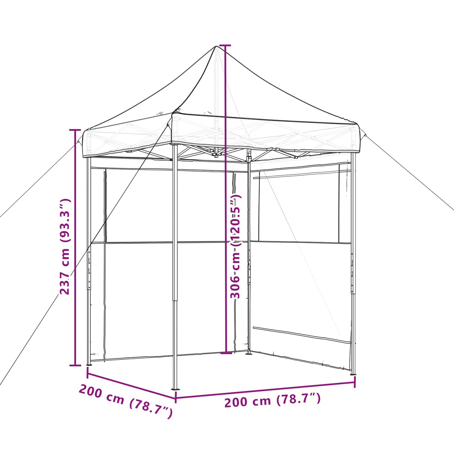 Partytelt Burgunder 200 x 200 x 306 cm Oxford Stoff vidaXL
