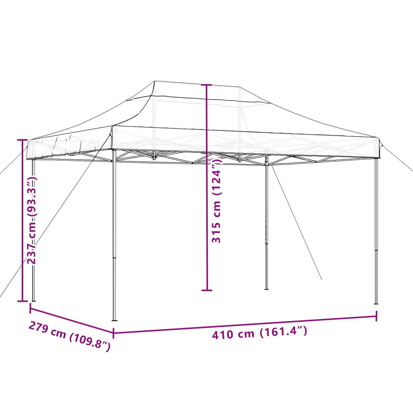 Partytelt Oransje 279 x 410 x 315 cm Oxford Stoff vidaXL