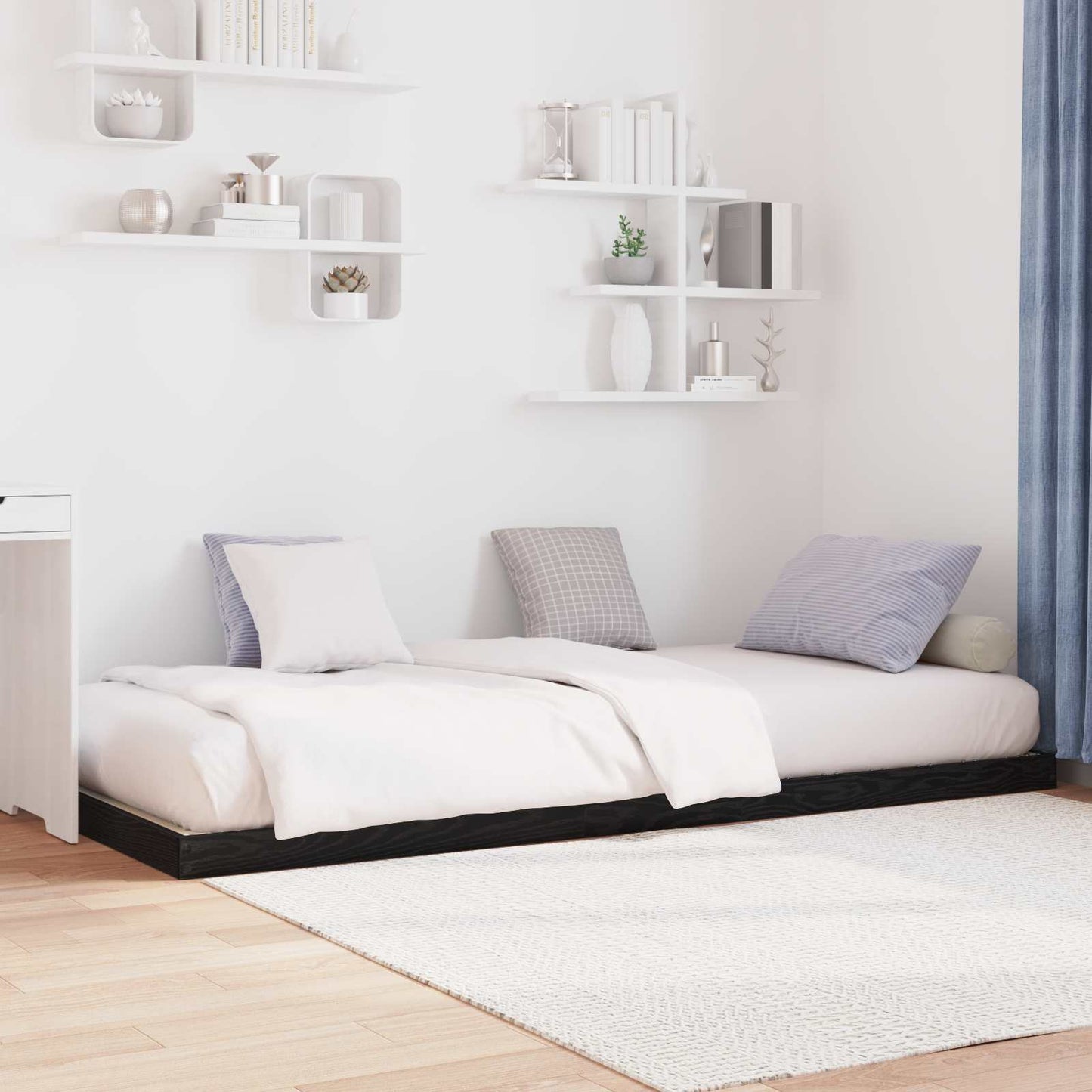 Gulvbedramme Svart Eik 75 x 190 cm Konstruert tre