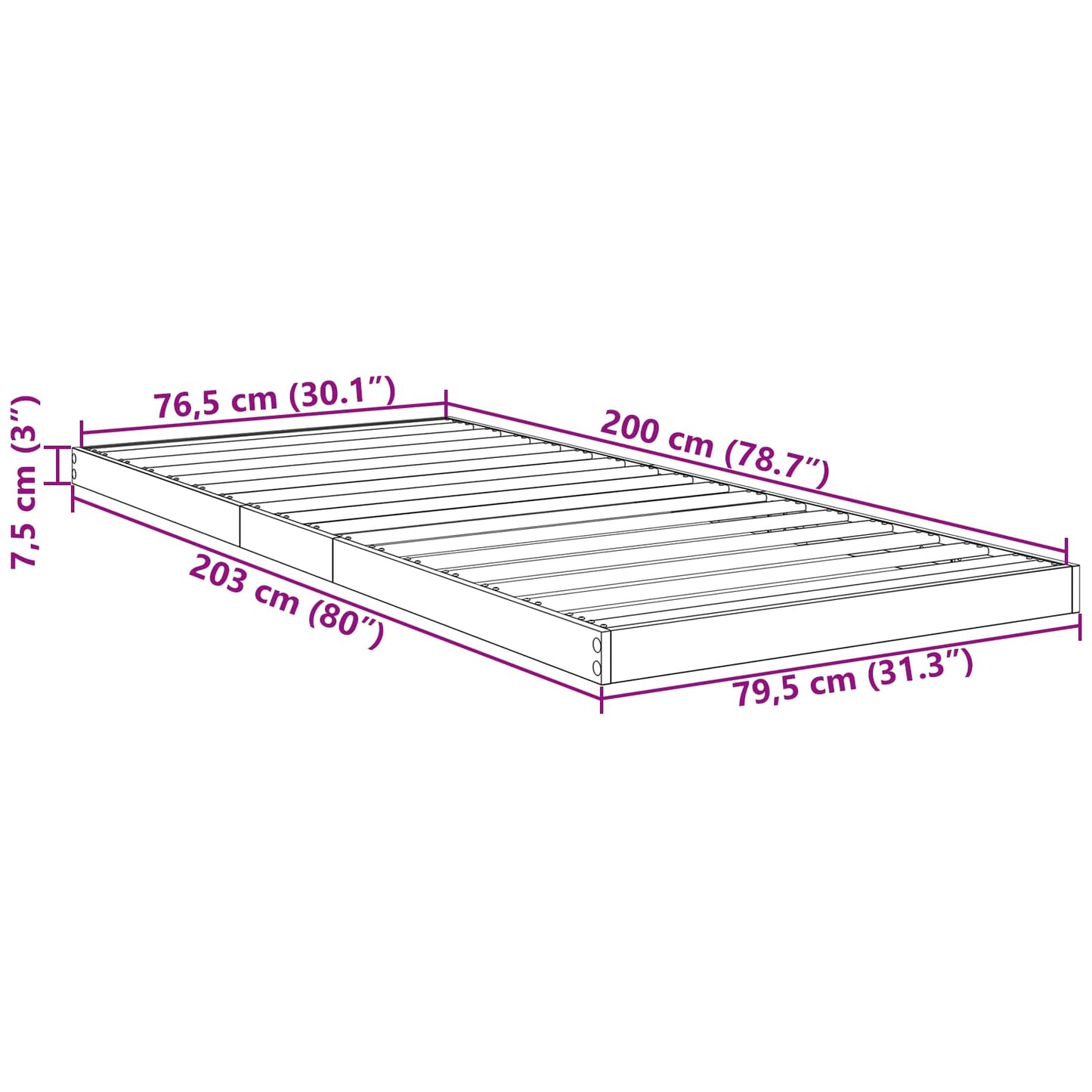 Gulvbedramme Røkt eik 80 x 200 cm Konstruert tre